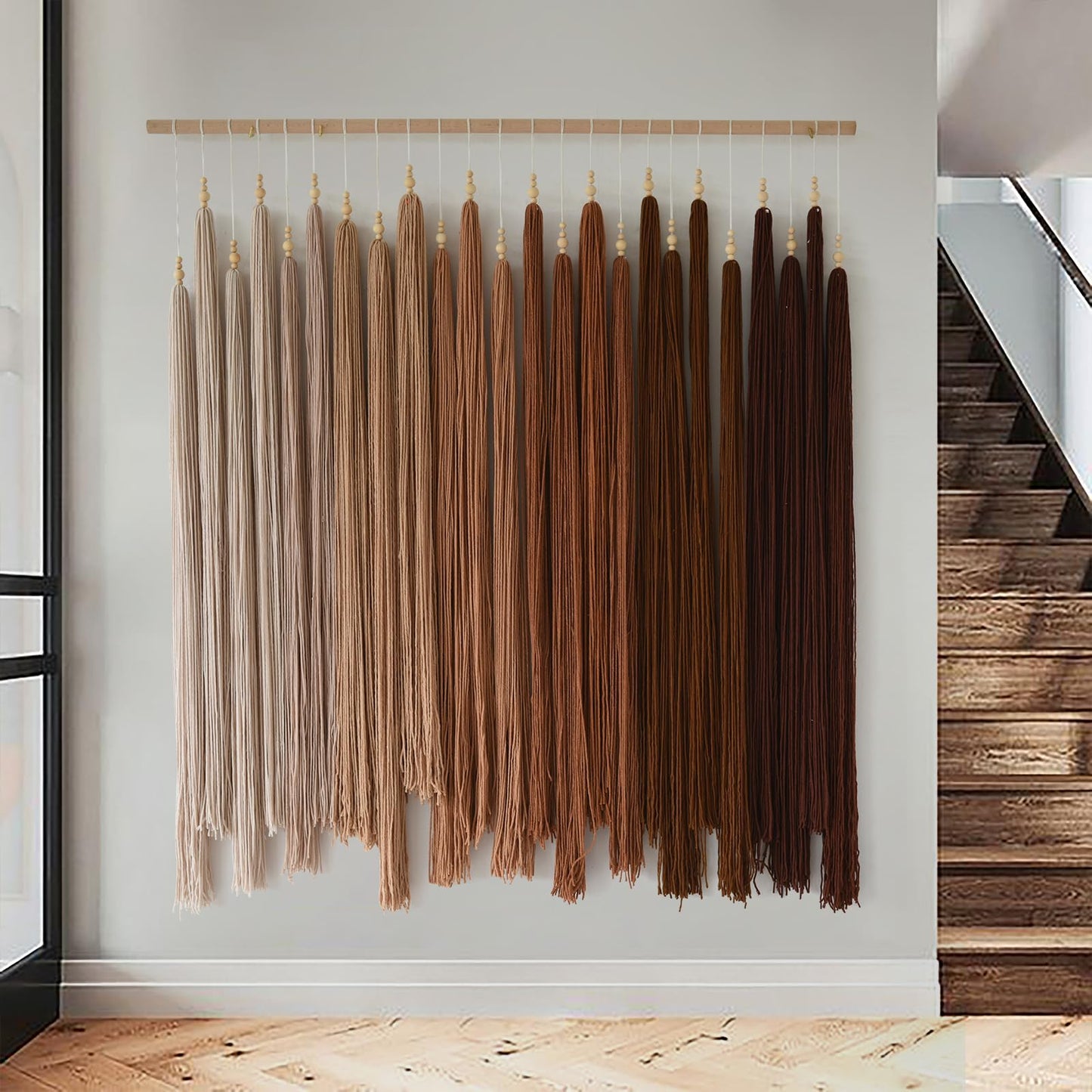 IOWER Macrame Wall Hanging Yarn Fiber Wall Art Beaded Tassel Home Decor for Bedroom Living Room 39" W x 45" L