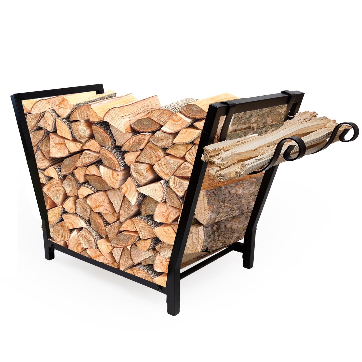 FireProof Pros Firewood Rack Outdoor and Indoor Firewood Storage with Kindling Hooks. 25.6in