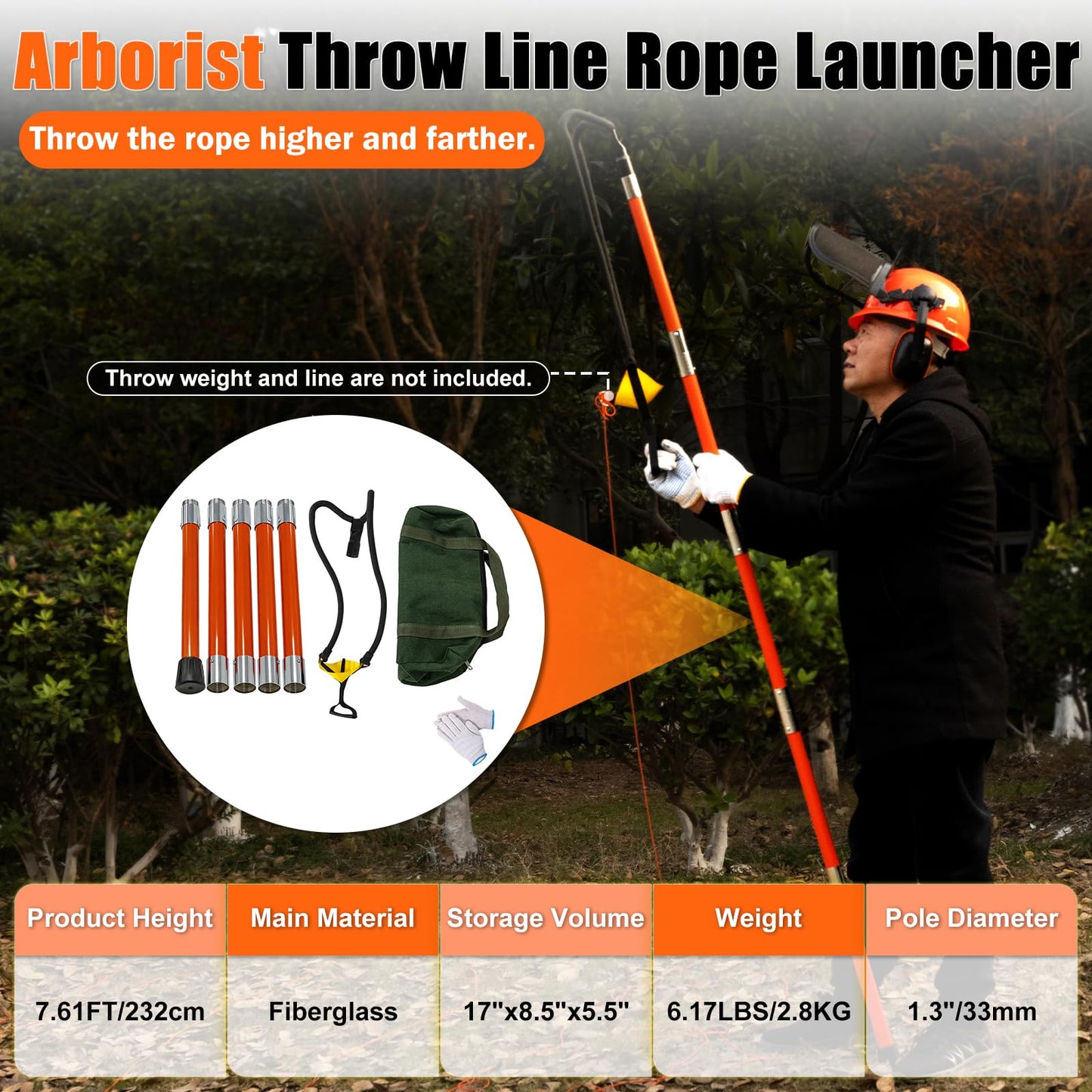 ZThrgran Arborist Slingshot Throw Line Rope Launcher, 150FT Throwing Height Portable Arborist Rope Launcher for Tree Work & Rope Placement