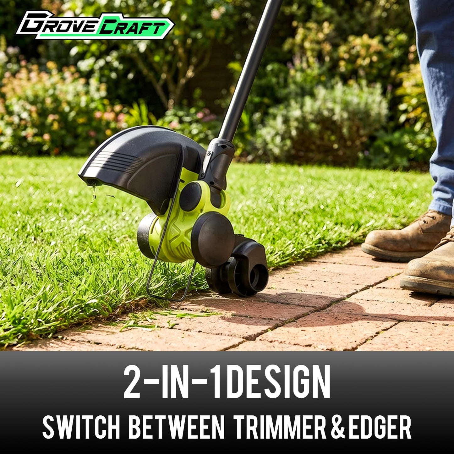 Grovecraft 20V Cordless String Trimmer, 2x4Ah Grass Trimmer&Edger with 8 Replacement Spools, Battery Powered Weed Trimmer with Auto Line Feed for Garden, Lawn, Green