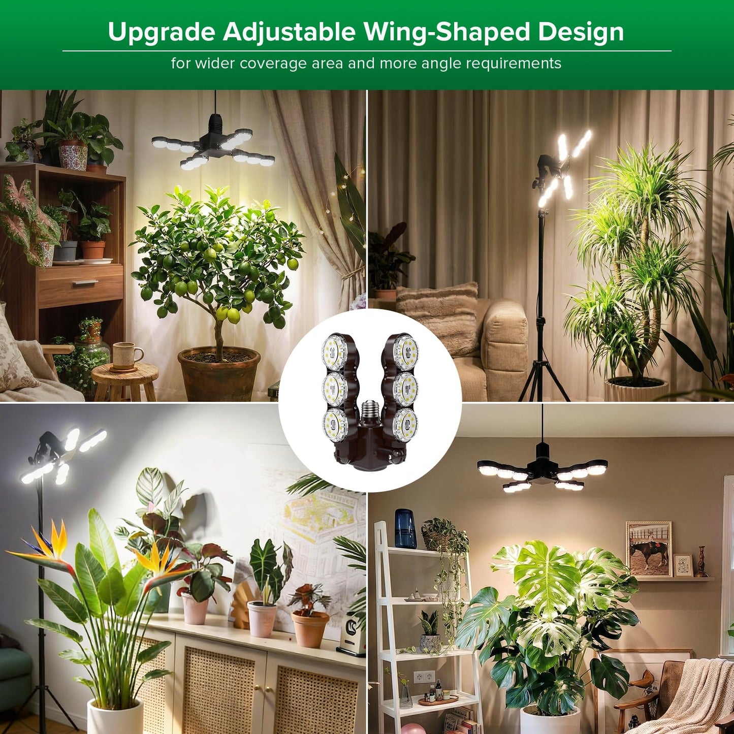 SANSI Grow Light for Indoor Plants, 80W 8000 Lumen High PPFD Full Spectrum Plant Light with Remote Timer, Dimmable, E26 Base, Folding Wings for Middle Large Plants Greenhouse