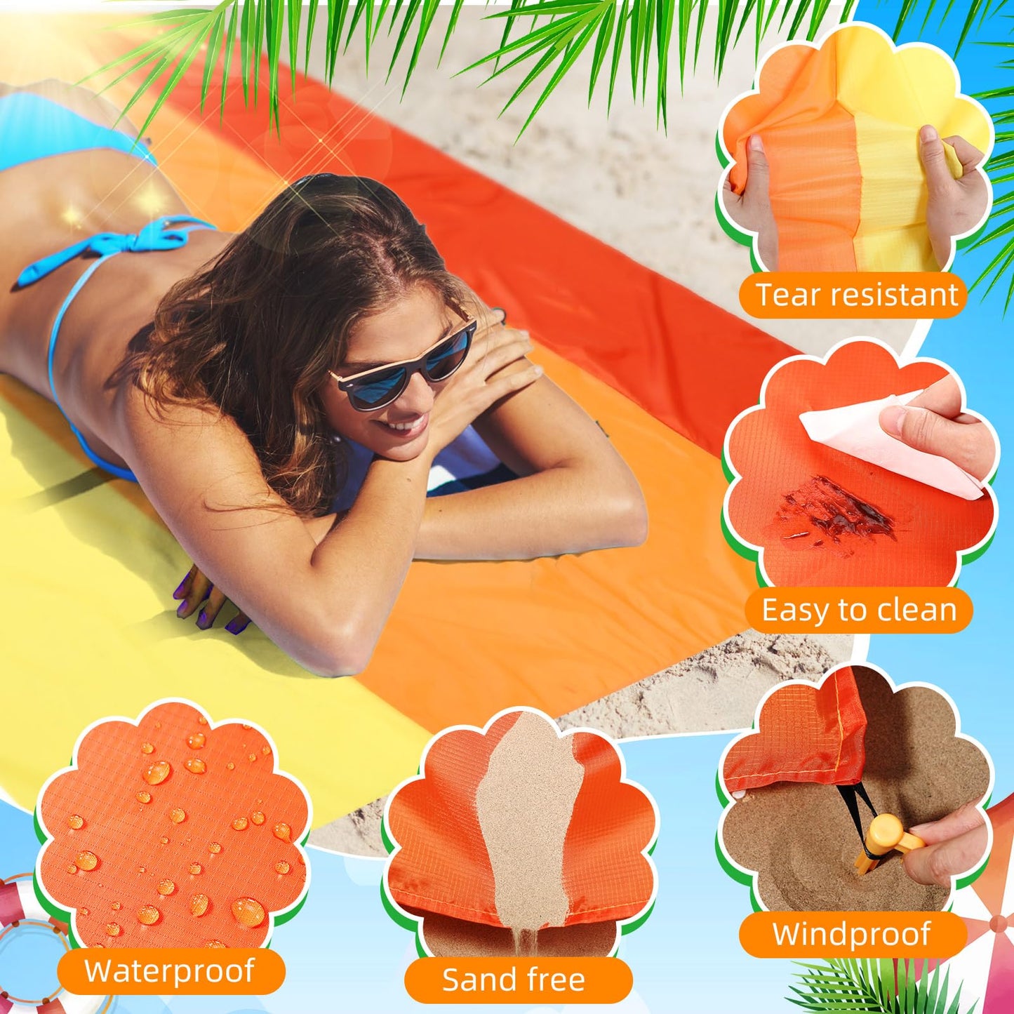 Drydiet Extra Large Beach Blanket Sandproof Waterproof 10 x 9 ft Beach Mat for 2-8 Adults Oversized Quick Drying Outdoor Picnic Blanket Lightweight Sand Free Mat for Travel Camping Hiking(Yellow)