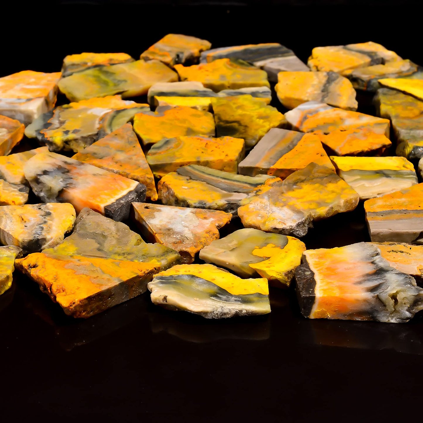 Natural Bumble Bee Raw Slice Gemstone- Healing Crystals for DIY Jewelry Making -Loose Natural Cabochon -Perfect for Crafting Unique Jewelry Designs (5 pcs, 25-35 mm)
