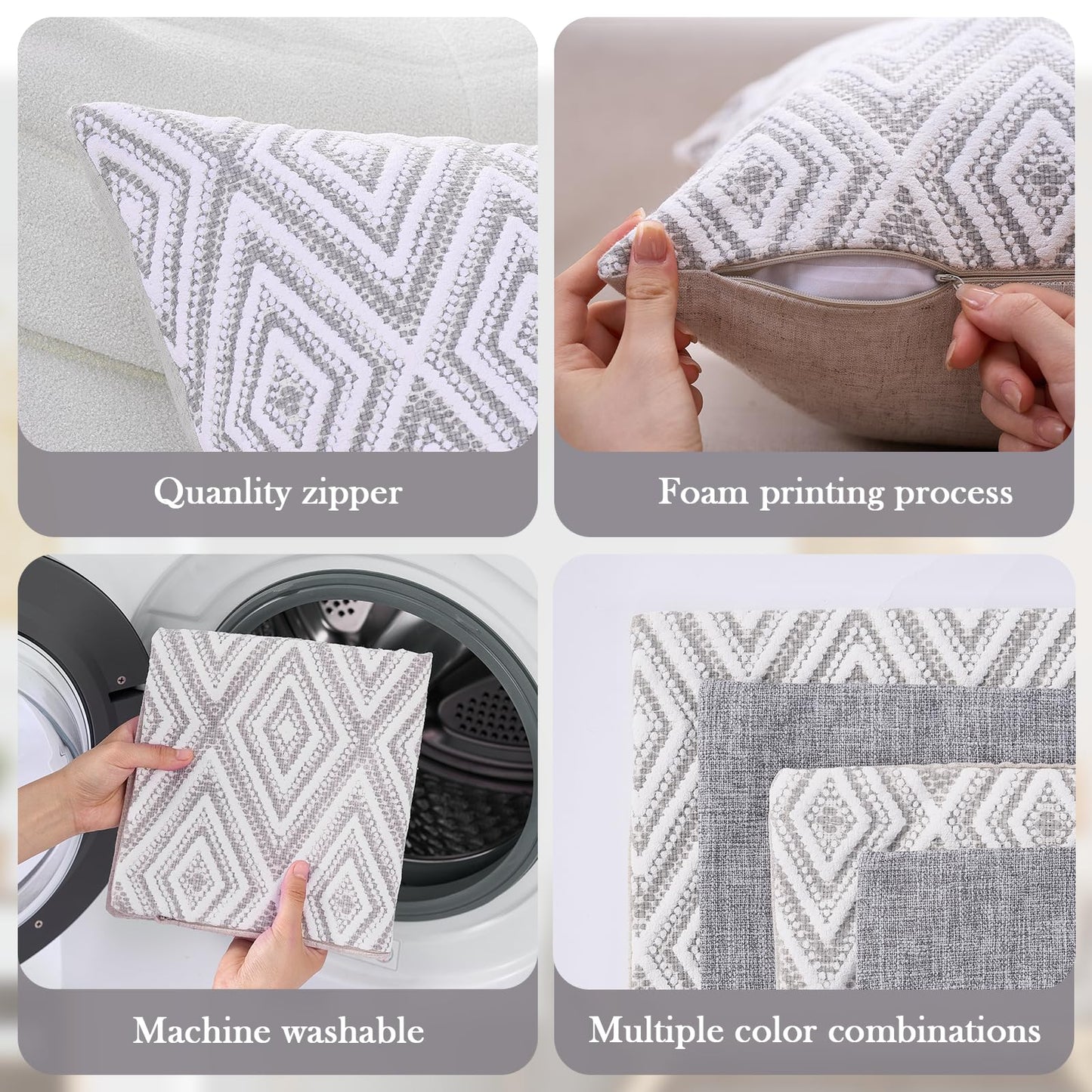 hpuk Decorative Pillow Covers Couch Pillow Covers Throw Pillow Covers for Couch, Sofa, Bed, 17x17 Inch Set of 4 Polyester Farmhouse Pillow Covers, Grey