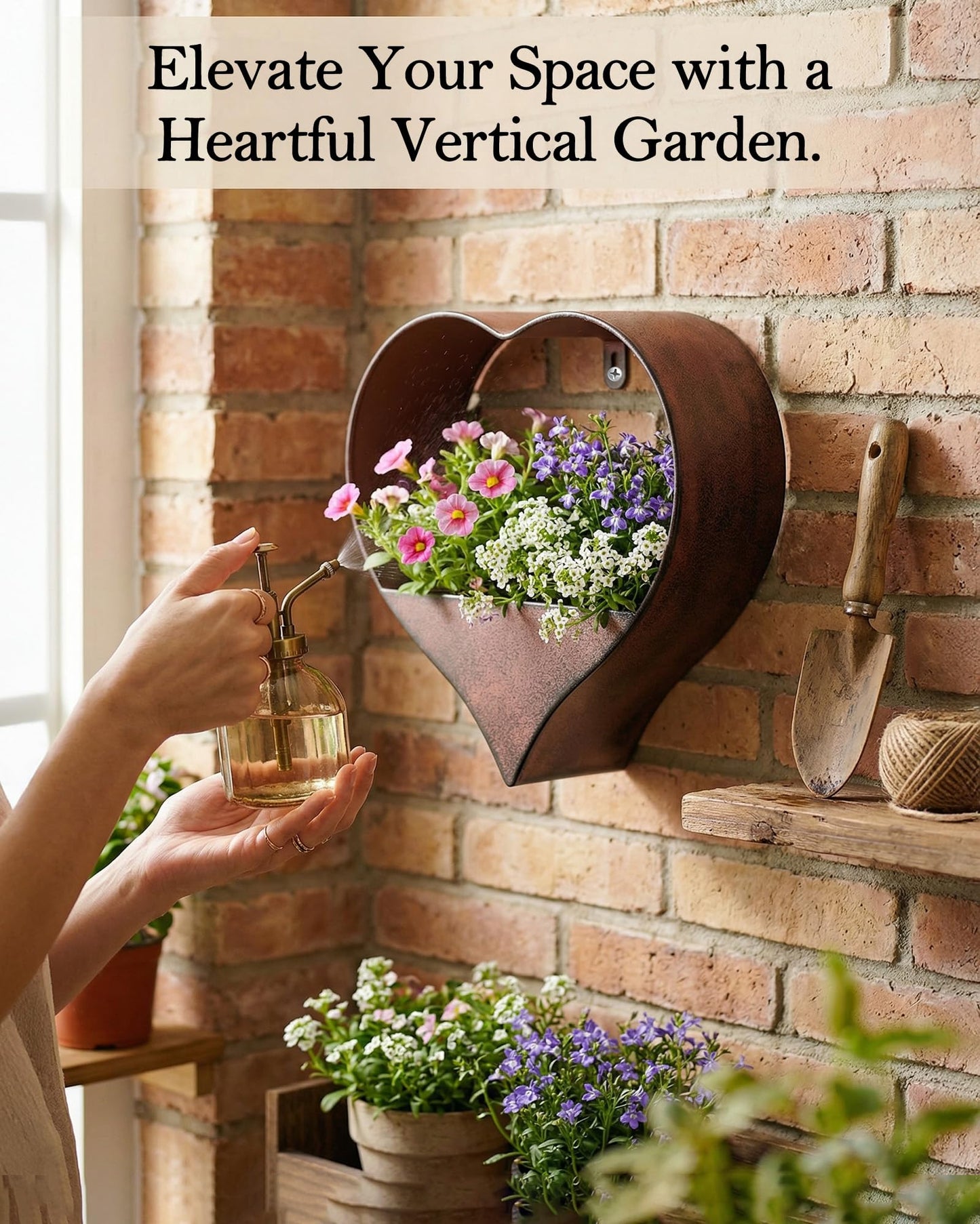 Philodwell Metal Plant Hangers Indoor and Outdoor: Easter Gifts for Mom Women Her Wife Garden Lovers Birthday - Heart Shape Hanging Planters for Window Wall Living Room Office Decor(Rustic)