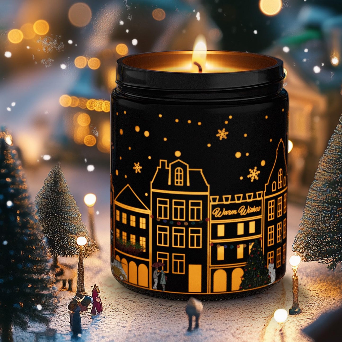 Merry Christmas Candles with Warmer LED, Christmas Decor Gifts Winter Candle with Apple Spice Scent, Apple Candles Over 40 Hours Burn Time, Home Decorations Indoor, 100% Soy Wax,Black