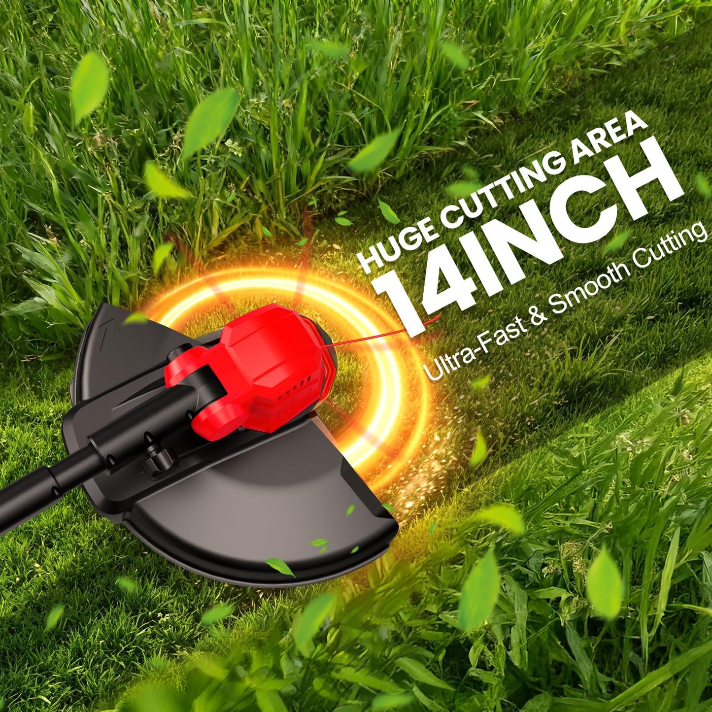 14" Weed Wacker 21V Cordless String Trimmer & Edger, Battery Powered Grass Trimmer with Auto Line Feed, 8 Replacement Spools & 2×3.0Ah Batteries Included