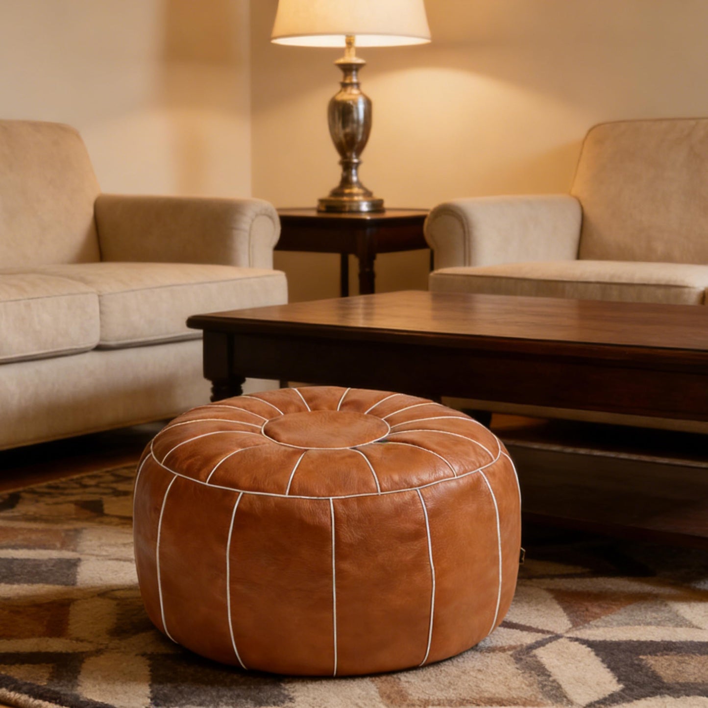 Thgonwid Unstuffed Moroccan Storage Pouf Foot Stool Ottoman Seat Handmade Faux Leather Bean Bag Floor Chair Foot Rest for Living Room, Bedroom or Balcony (Brown)