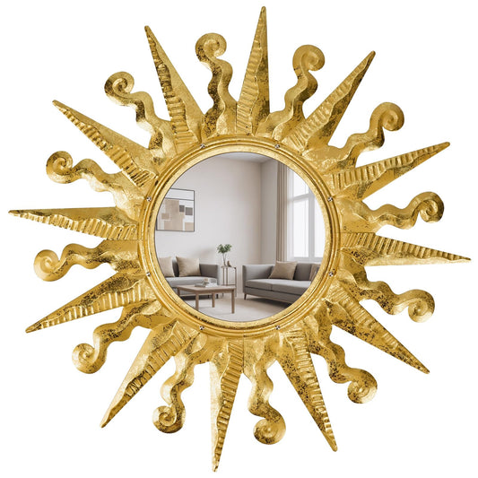 YIWEMON Golden Sun Wall Mirror Decorative 24 inch Metal Frame Mirror Sunburst Boho Mirror for Entryway Bedroom Living Room Bathroom House Warming Gifts New Home Essential