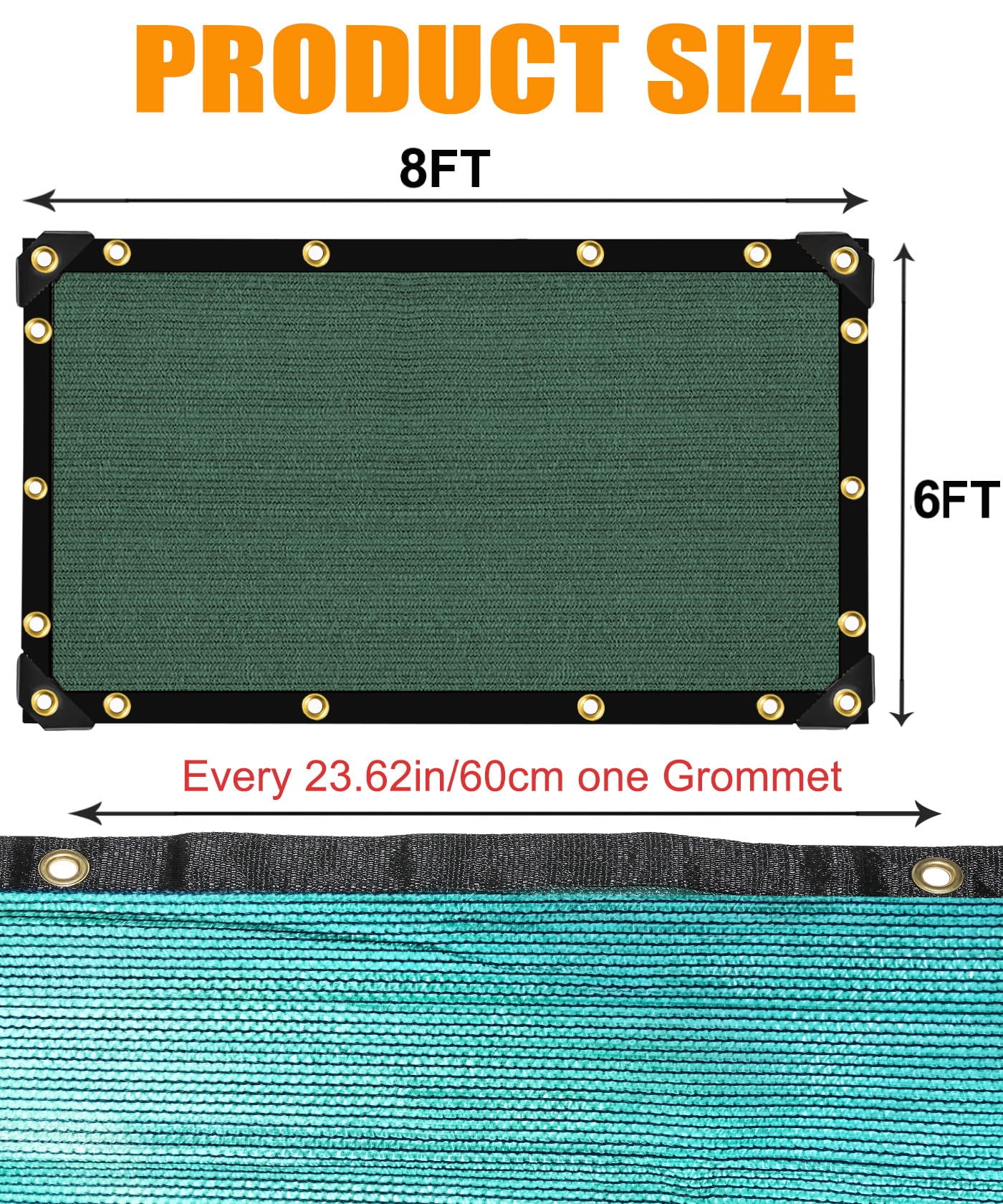 E.share 70% Green Colored Shade Cloth 6ft x 8ft Sun Shade Netting with Grommets, Breathable UV Block Balanced Shade for Garden Plants Patio Pergola Chicken Coop Kennel