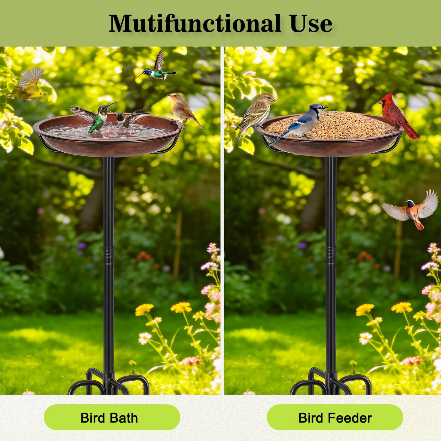 Gtongoko Metal Bird Bath for Outside Heavy Duty, 29 Inch Bird Feeder Birdbaths for Outdoors, Garden Bird Bath Bowl with 5-prongs Base