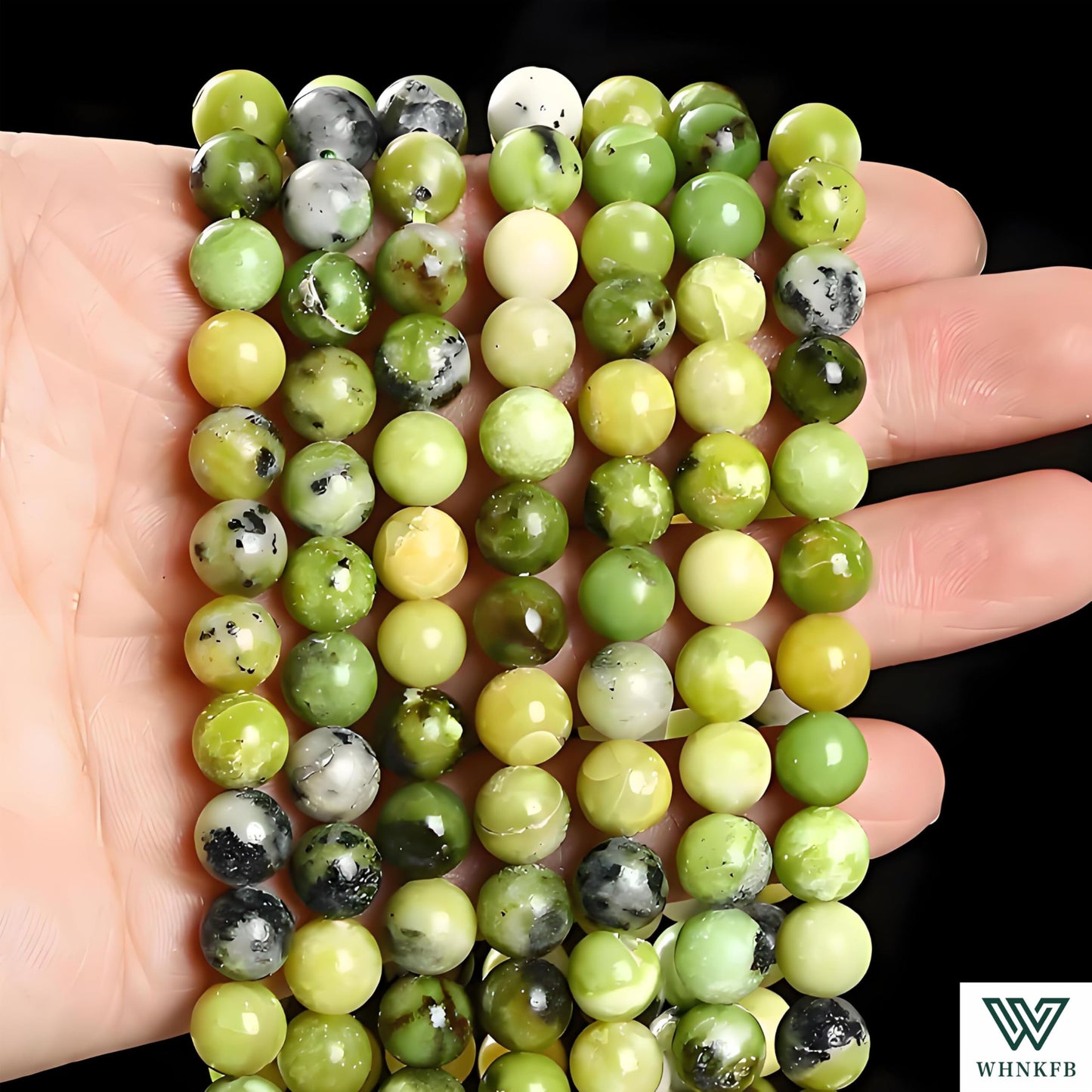 WHNKFB 8mm 50PCS Natural Green Opal Round Beads, Translucent Loose Gemstone Beads for Jewelry Making Craft - 4mm 6mm 8mm 10mm Options with Free Elastic Cord