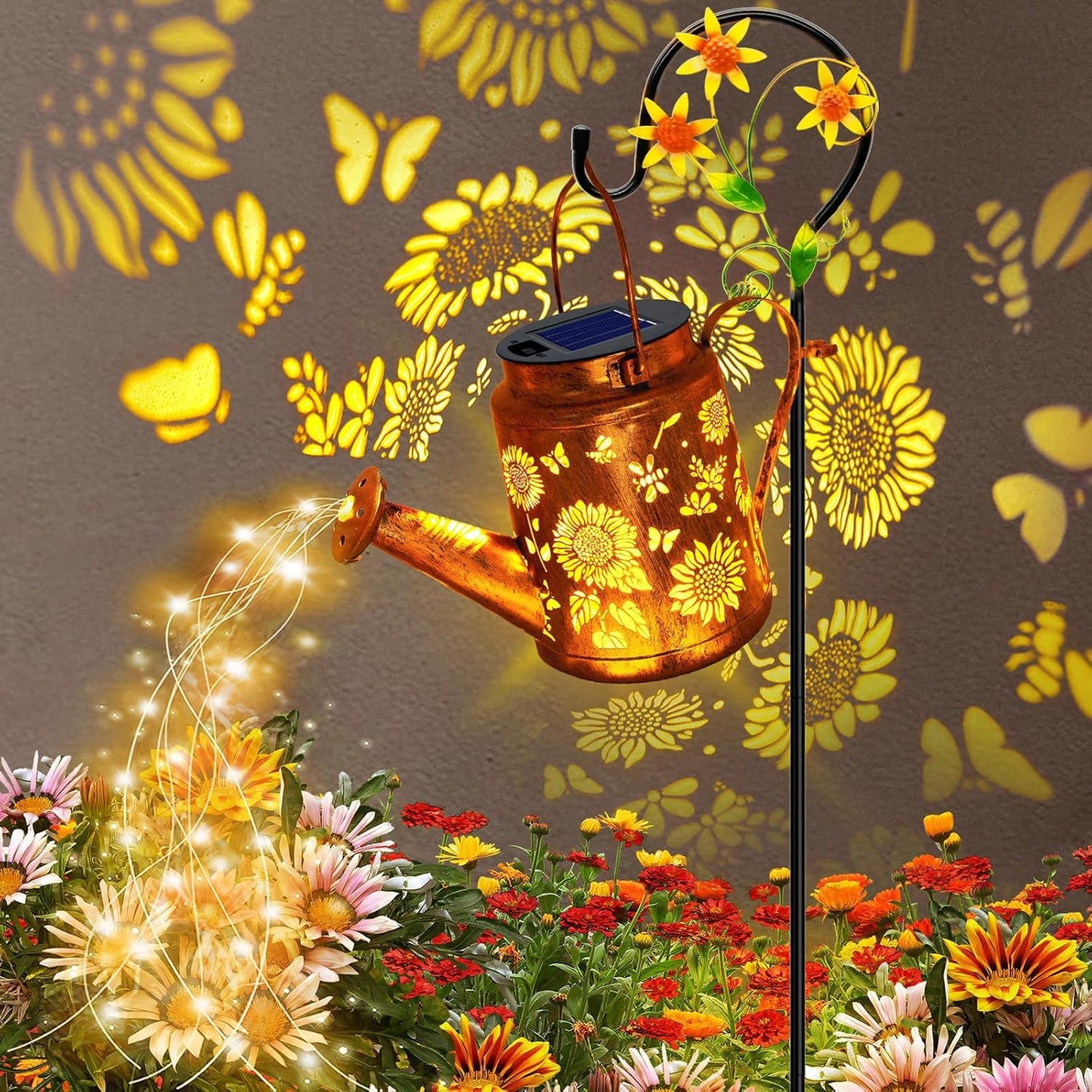Big Solar Lanterns Outdoor Waterproof, Gift for Mom Grandma Women Wife Daughter Mother's Day, Sunflower Watering Can Light with Shepherd Hook, Hanging Lantern Solar Path Light, Yard Patio Garden Decor