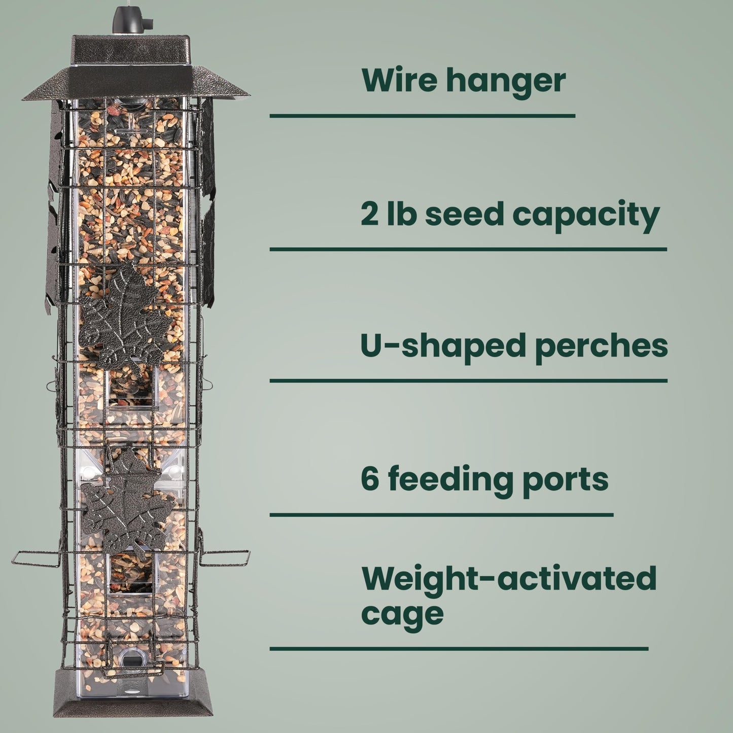 Perky-Pet 336-1SR Squirrel-Be-Gone Squirrel Proof Bird Feeder, 2LB, Outdoor Wild Bird Feeder with Weight-Activated Perches