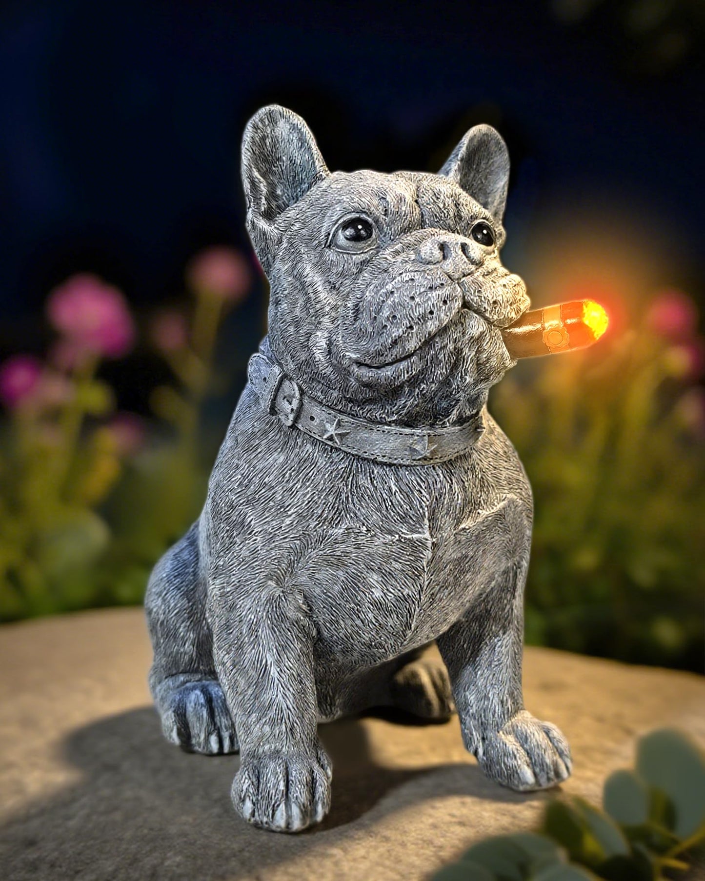Miggley Dog Solar Garden Statue with LED Light - Outdoor Yard, Lawn, Patio French Bulldog Decor - Unique Birthday Housewarming Gift for Dad, Mom, Men, Women