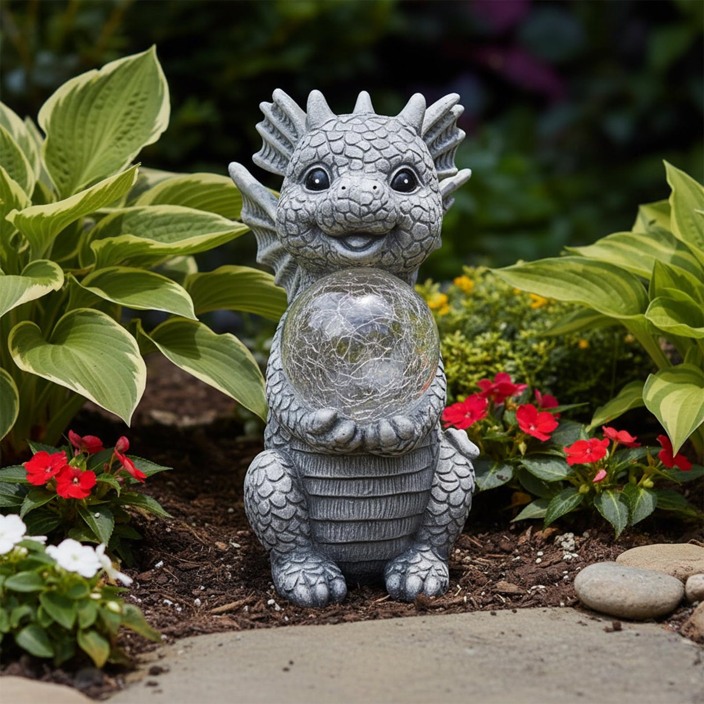 Newinhome Solar Garden Decorations - Dragon Statue with Crackle Glass Ball Light - Garden Decor for Patio, Yard, Lawn, Pathway, Landescape - Housewarming Gifts - Dragon Gifts for Women Mom Grandmom