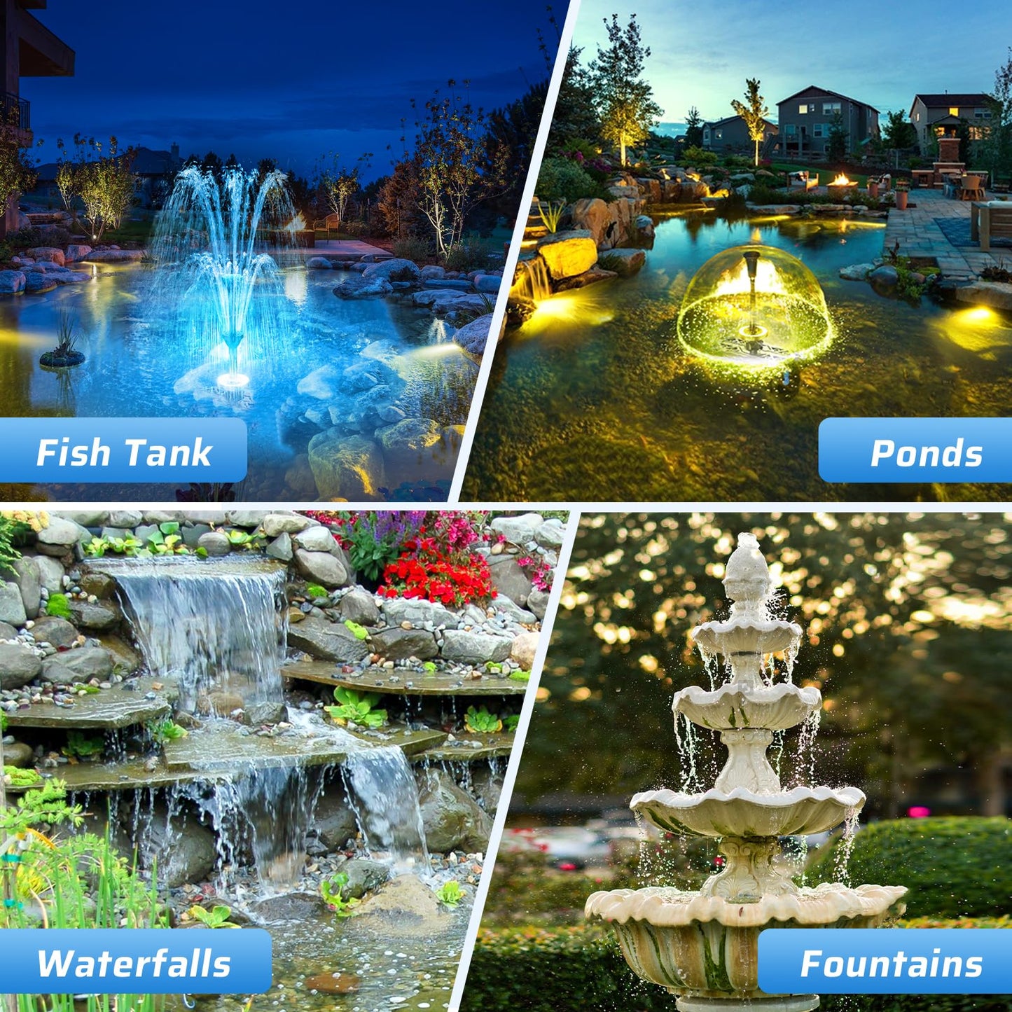 Antfraer Pond Filter with U-V Clarifier, 660GPH Pond Pump and Filter Kit & RGB LED Lights, All-in-One Submersible Pond Fountain for Outdoor Ponds, Koi Ponds, Water Gardens with Remote Control