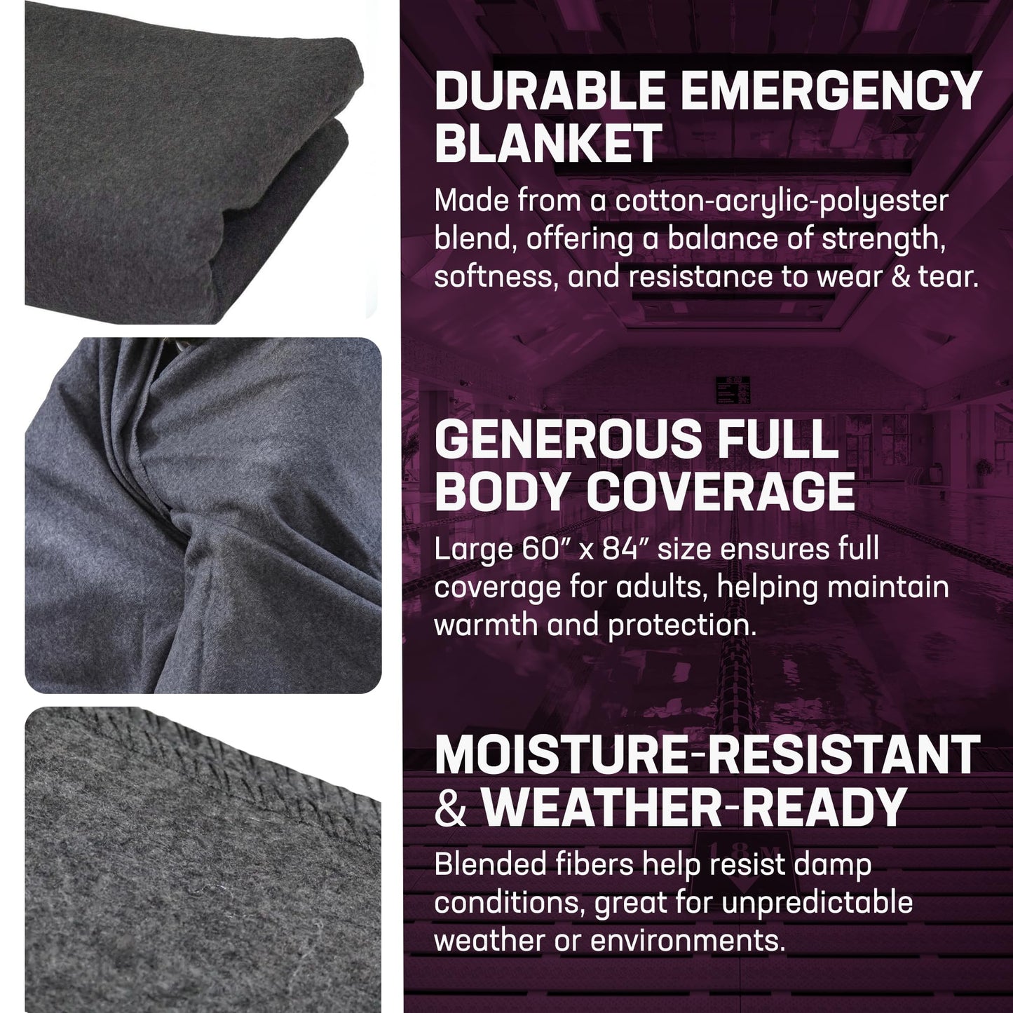 Kemp USA Emergency Relief Blanket Gray 60 x 84 Inch Multipurpose Disaster Preparedness Blanket Cotton Acrylic Polyester Blend Survival Emergency Supply Gear