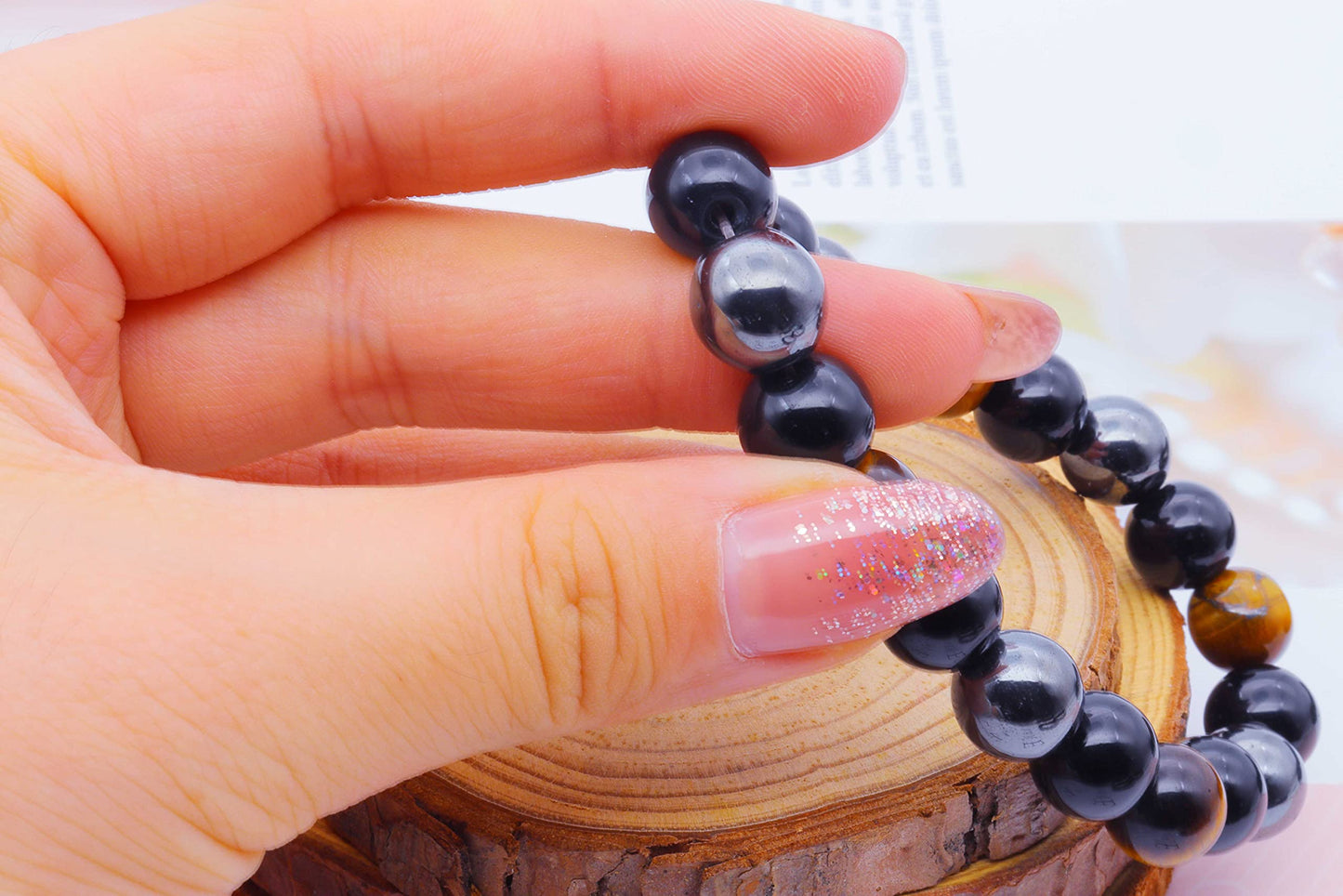 ZZ ZINFANDEL Initial Letter Black Obsidian Beaded Bracelets for Men, Mens Triple Protection Bracelet,10mm Natural Black Onyx Tiger Eye Stone Beads Bracelets (C)