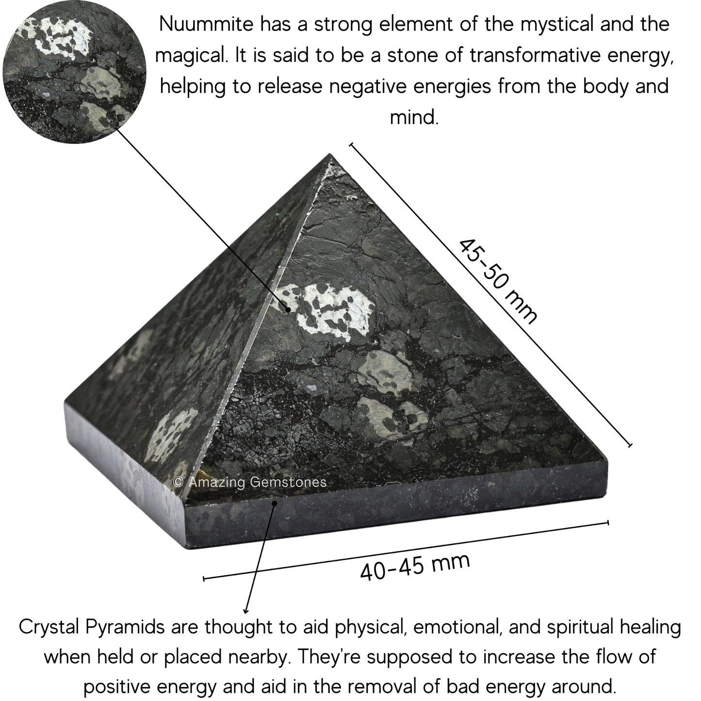 Amazing Gemstone Nuummite Pyramid Crystal Healing Stones - 2" Great Pyramid Figurine of Natural Stone Pyramid for Meditation, Reiki, Chakra Balancing and Crystal Pyramids Grid