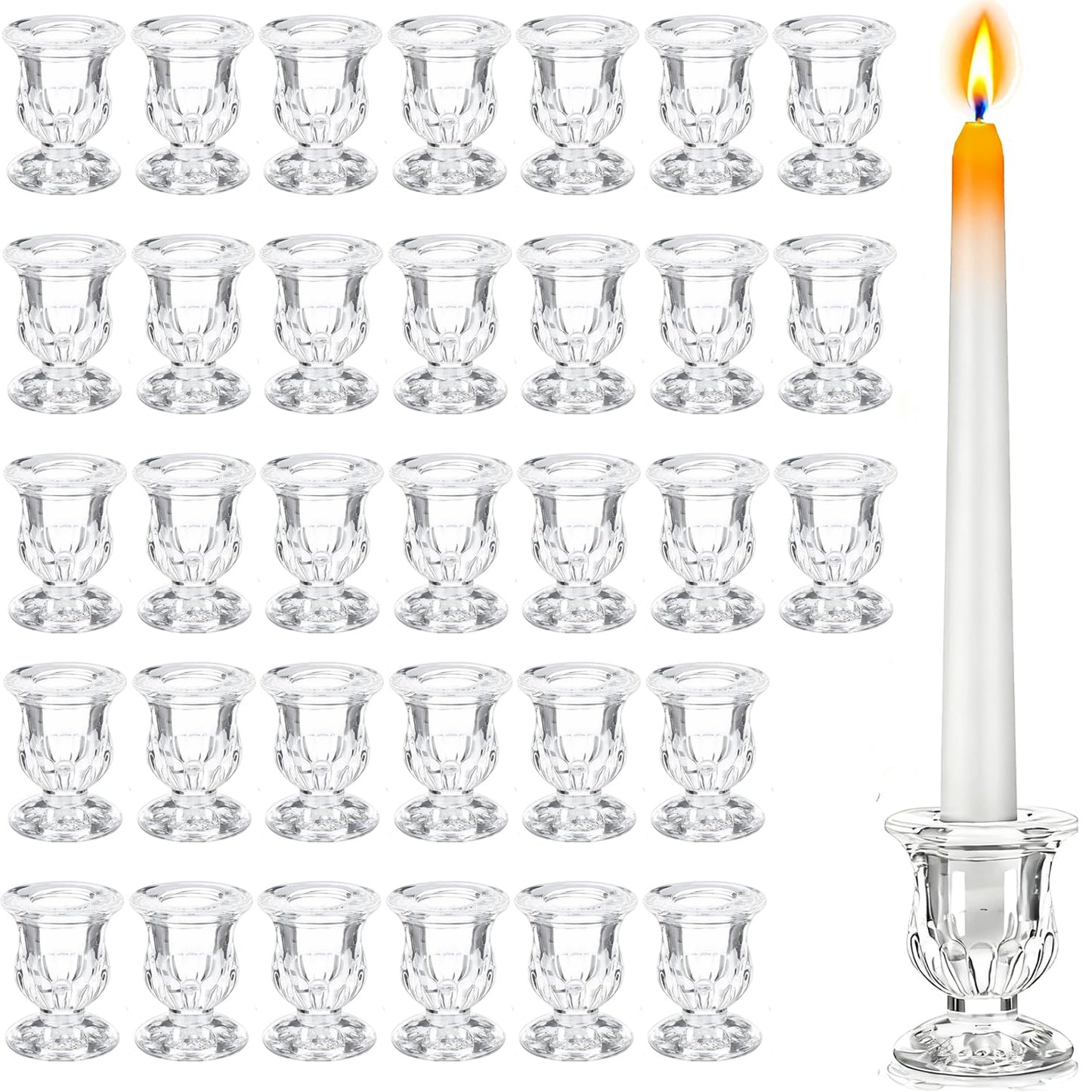 48 Pcs Clear Glass Taper Candle Holders Bulk, 2.5 Inch Small Candlestick Stands, Elegant Table Centerpieces for Wedding, Christmas, Valentine’s Day, Party, Home and Dining Room Decorations (Clear)