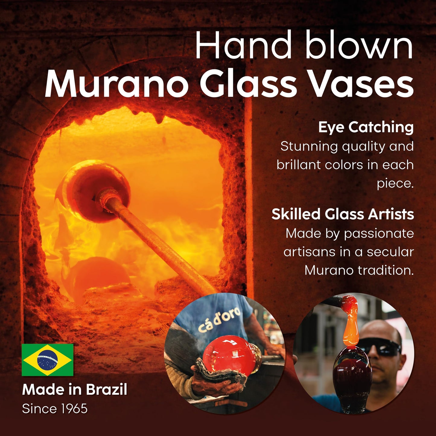 Ca D Oro Small Glass Vase Boho with Colored Canes Hand Blown Murano-Style Art Glass - Model Nº 2