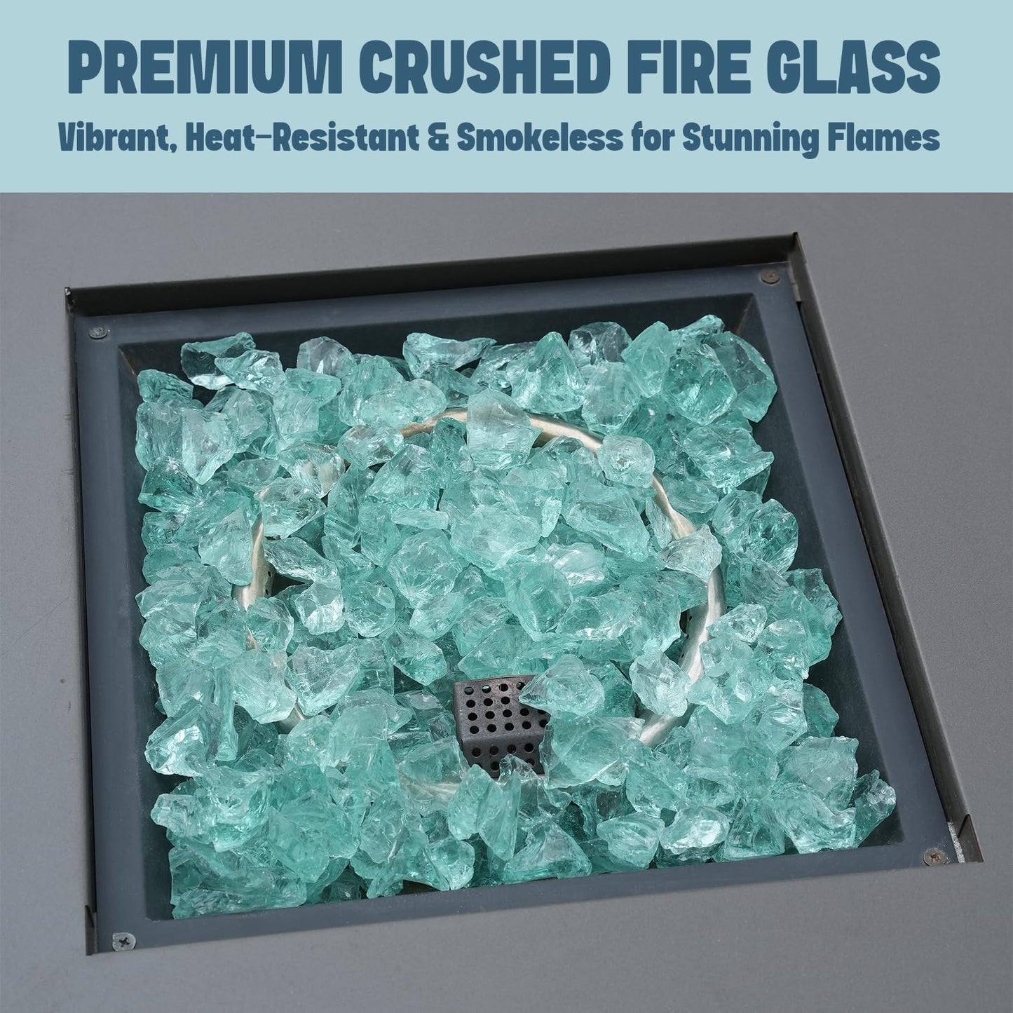 Mr. Fireglass Crushed Fire Glass for Natural or Propane Fire Pit Fireplace & Landscaping,10 lb High Luster Light Sea Blue