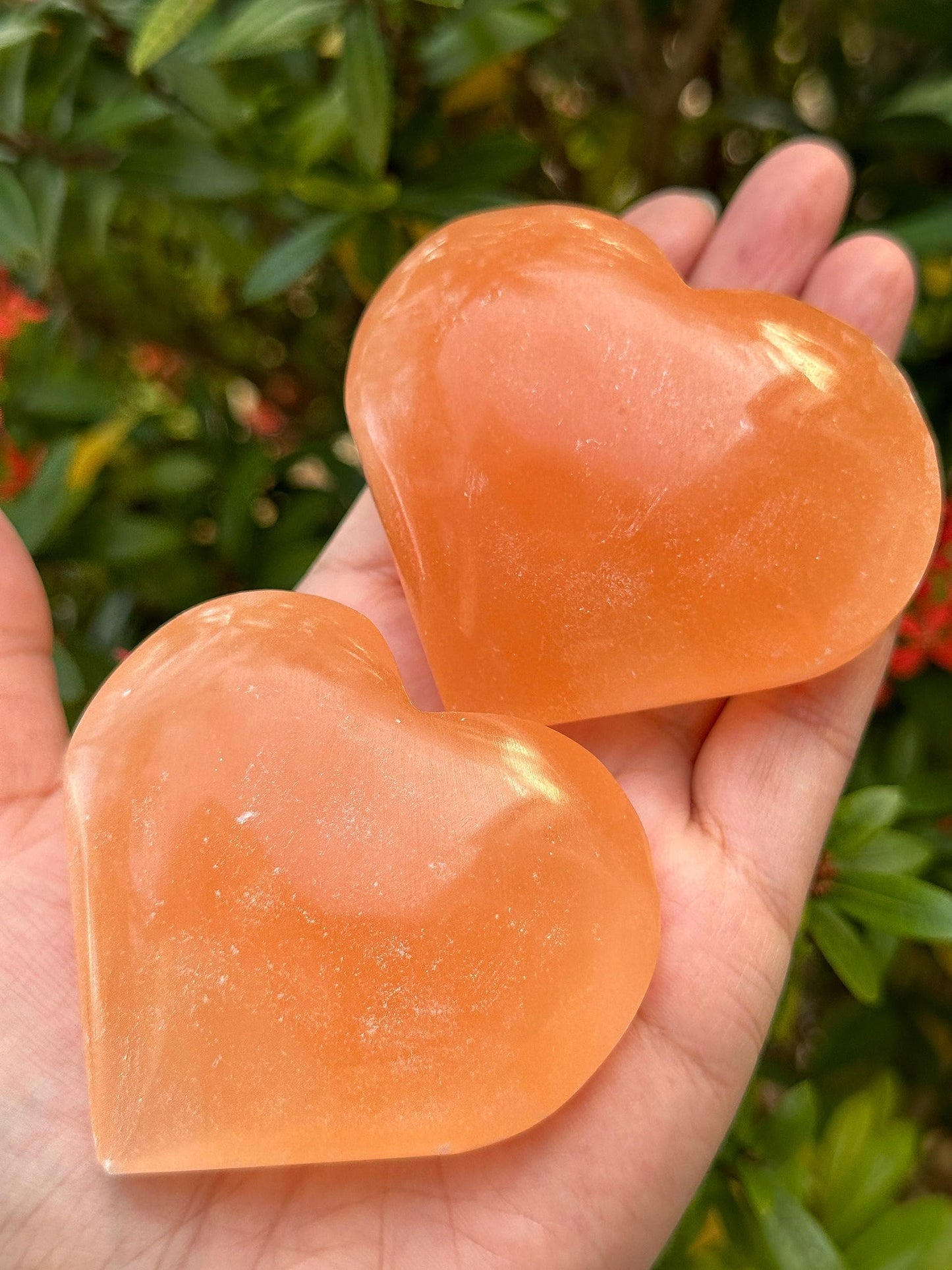 Orange Selenite Gemstone Hearts, Polished Orange Selenite Puffy Hearts, Orange Selenite Crystal Palm Stone, Orange Selenite Healing Crystal Hearts (1 Heart)