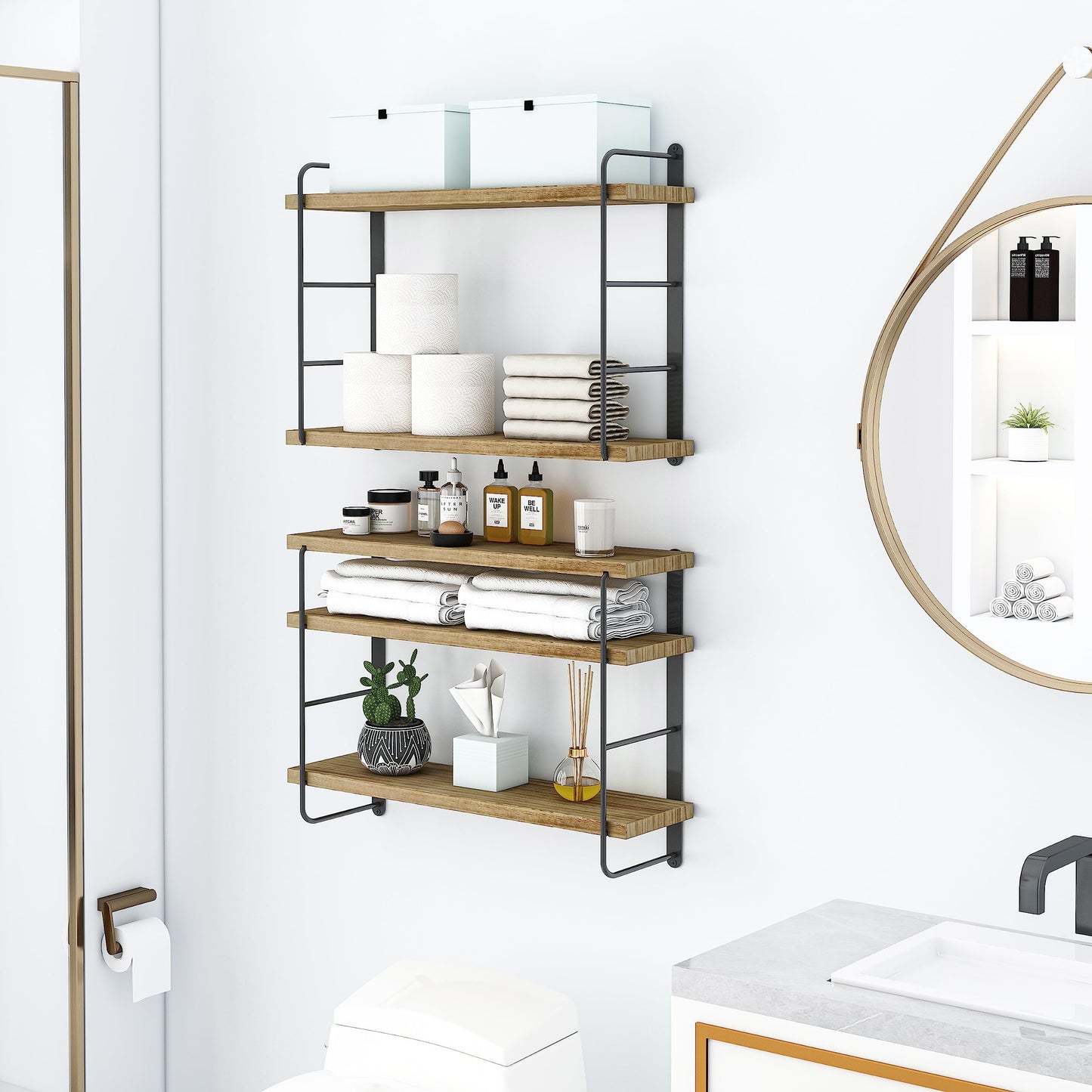 MXCSE Wall Shelves, Wall Mounted Bookshelves, DIY Floating Shelves for Wall, Wood Hanging Book Shelves for Room, Bedroom, Living Room, Easy Installation (Wooden, 50W x 17H)