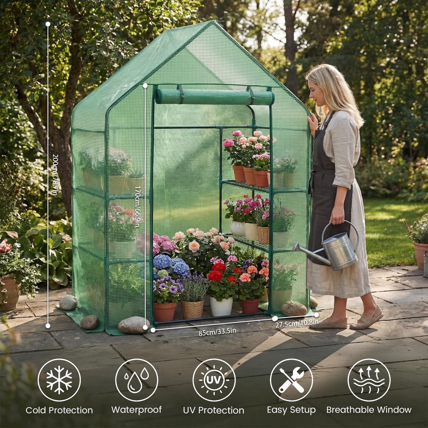 Greenhouse for Outdoors,55 x 28 x 78'' Small Greenhouse,Walk in Plant Greenhouses with 3 Tiers 6 Shelves,Heavy Duty with Durable PE Cover,Heavy Duty Plant Greenhouses for Garden and Backyard