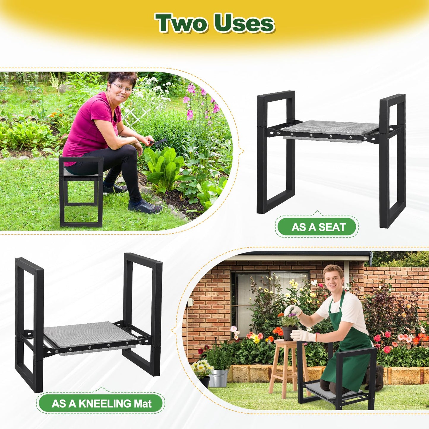 Garden Kneeling Stool Foldable, 2-in-1 Portable Kneeler and Seat with 12.6" Extra Wide Thickened Cushion, Comfortable for Gardening, Weeding, Outdoor Use - Support Up to 330lbs, Lightweight & Sturdy