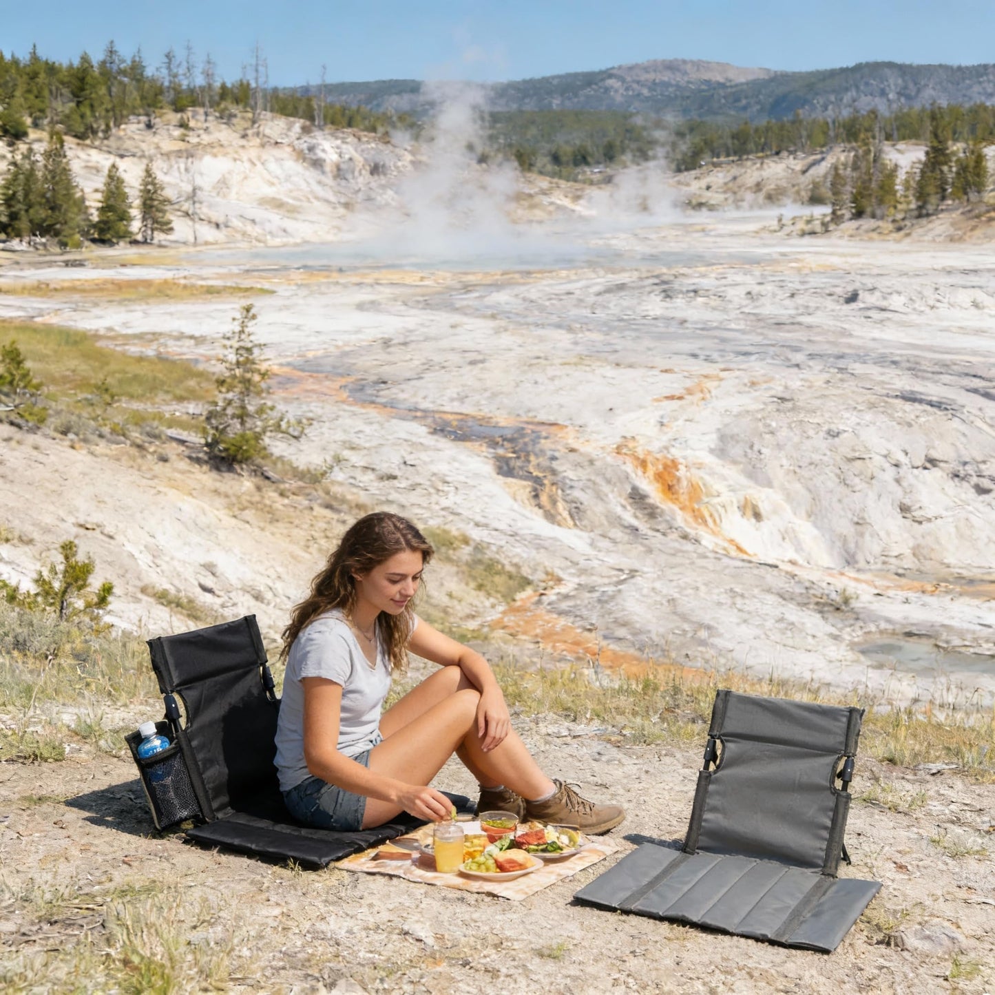 Extra large folding camping backrest with cup holder,Lightweight portable outdoor large chair for beach, park, lawn, and travel,Aluminum frame, comfortable & durable lazy backrest (Carbon Black)