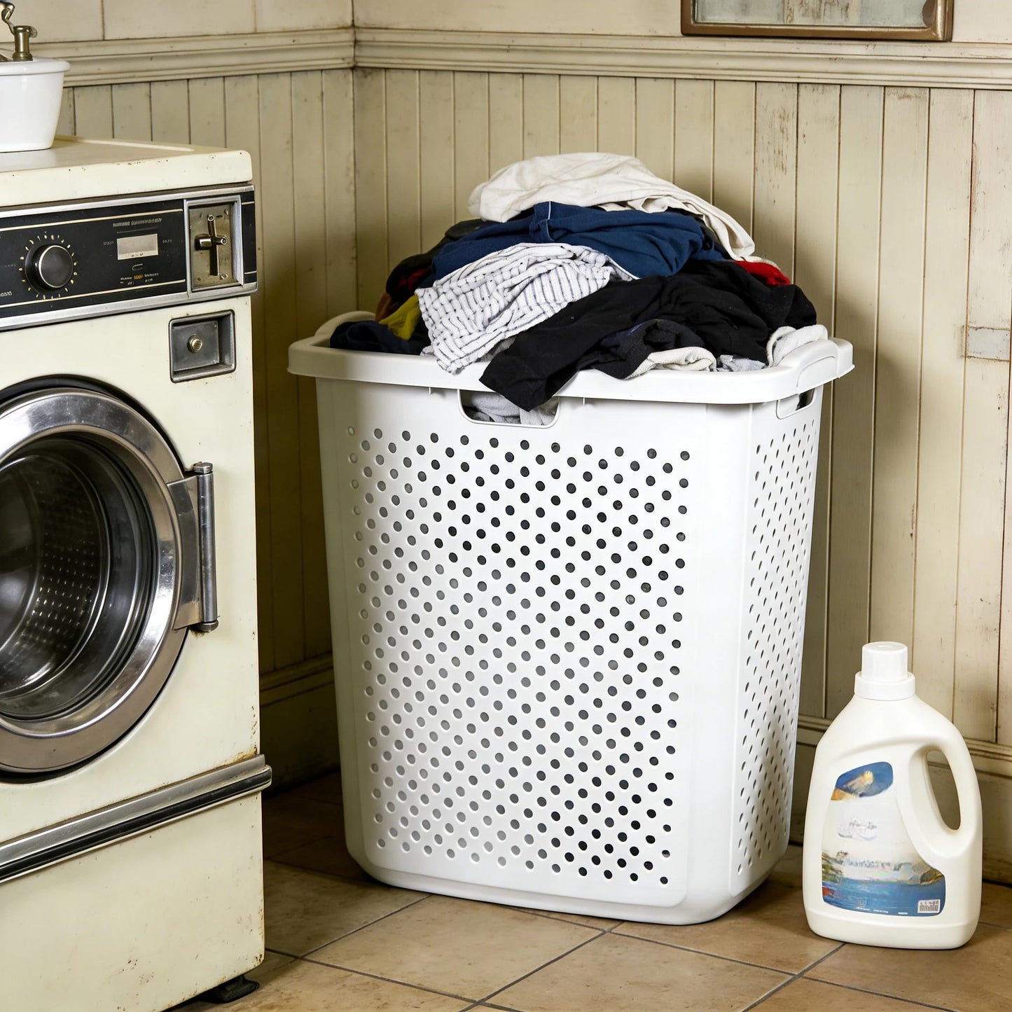 Plastic Laundry Hamper – 2.5 Bushel Large Capacity Basket with Handles, Sturdy White Clothes Hamper for Bedroom, Bathroom & Dorm