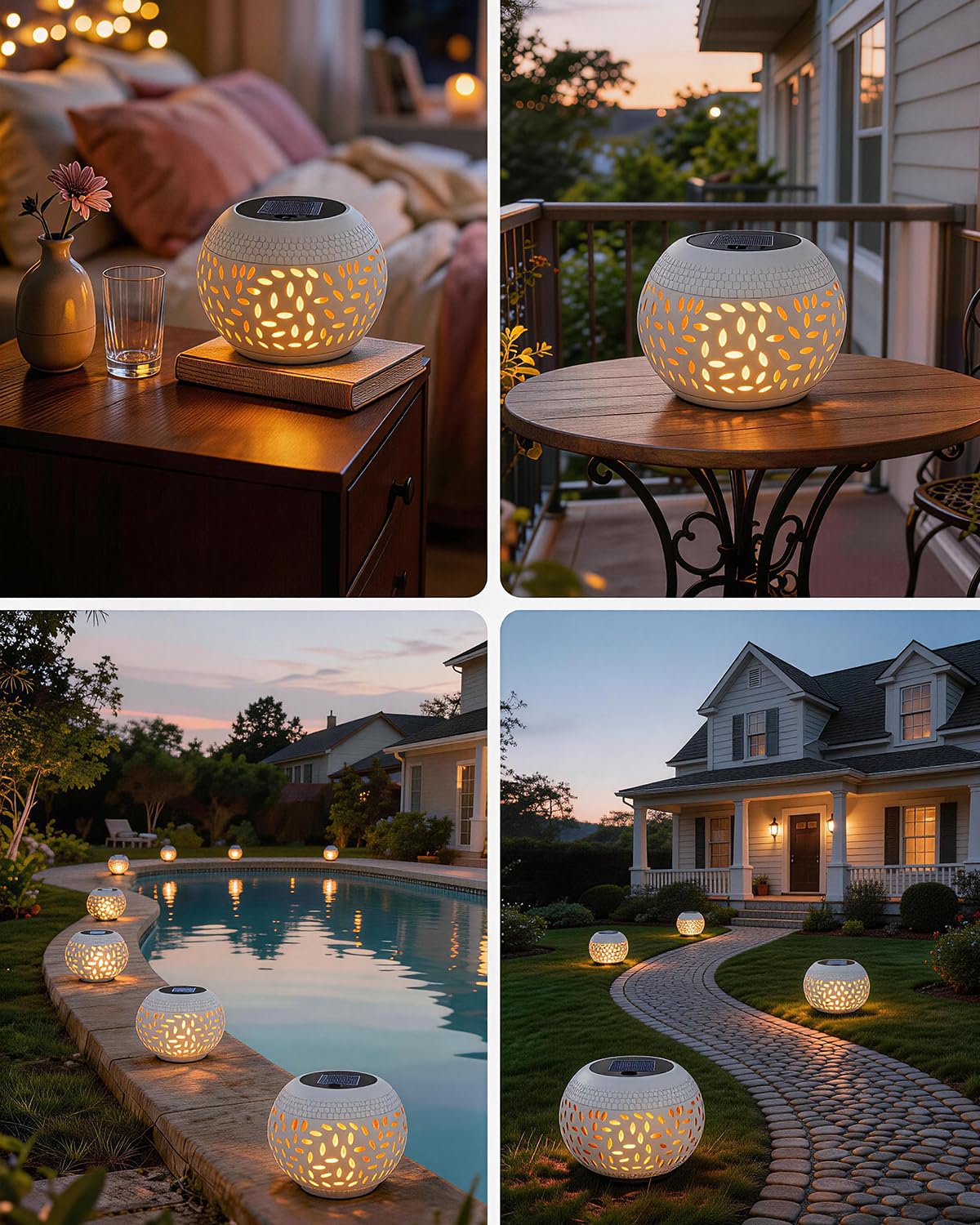 Solar Table Lights Outdoor Waterproof - Dancing Flickering Flame Lamp White Metal Tabletop Light Solar Powered Decorative Lighting Lantern for Desk Bedroom Patio Garden Pathway Yard (1 Pack)