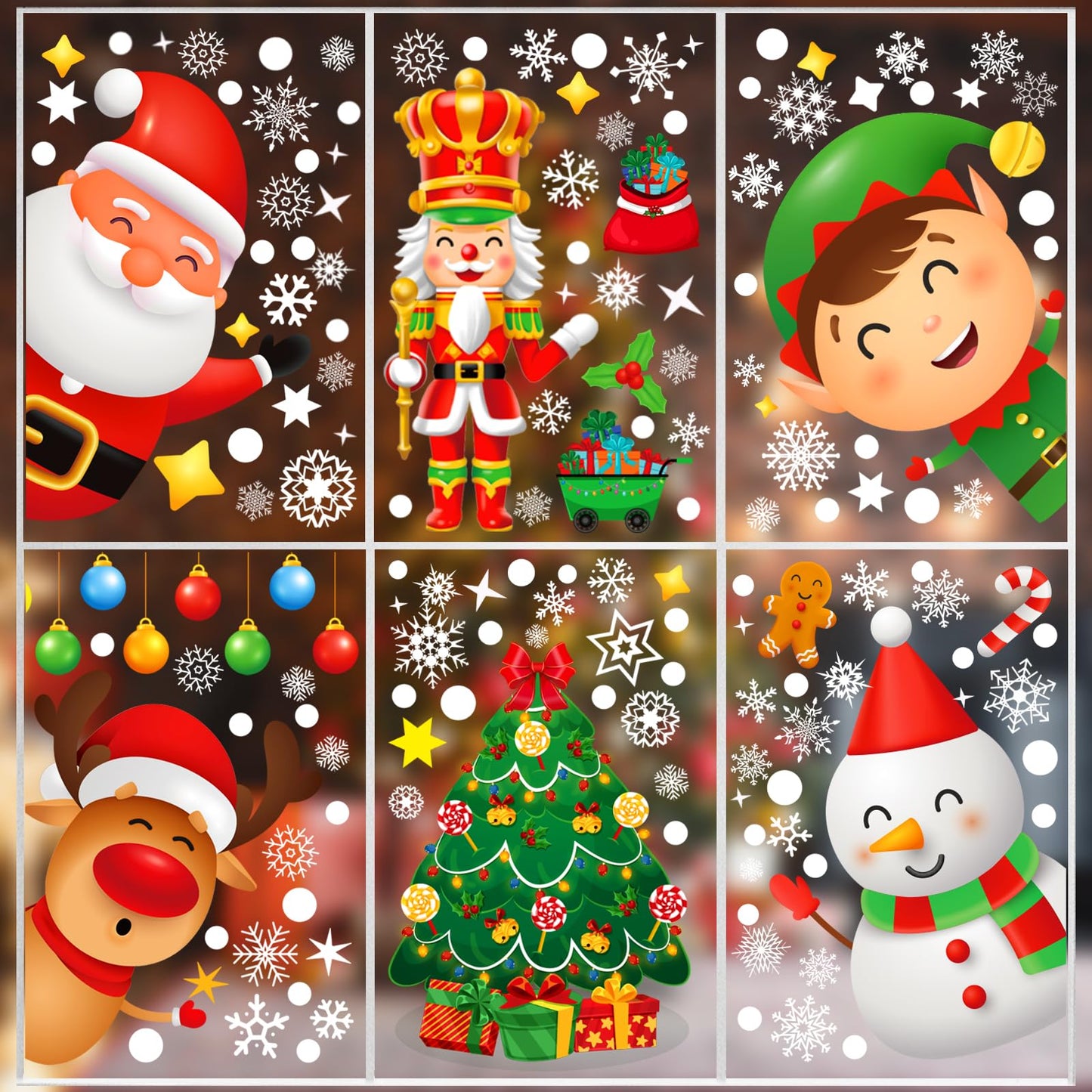 9 Sheets 200+Pcs Christmas Window Stickers Xmas Decals for Glass Snowflake Santa Claus Reindeer Christm Tree Window Cling Sticker for Decorations