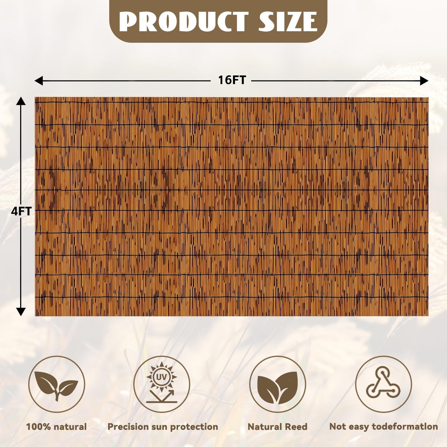 KOIUEYW Reed Fencing Rolls, Decorative Bamboo Fencing 4ft High Roll Reed Screen, Bamboo Curtains for Balcony Patio Garden Backyard Outdoor (Light Russet)