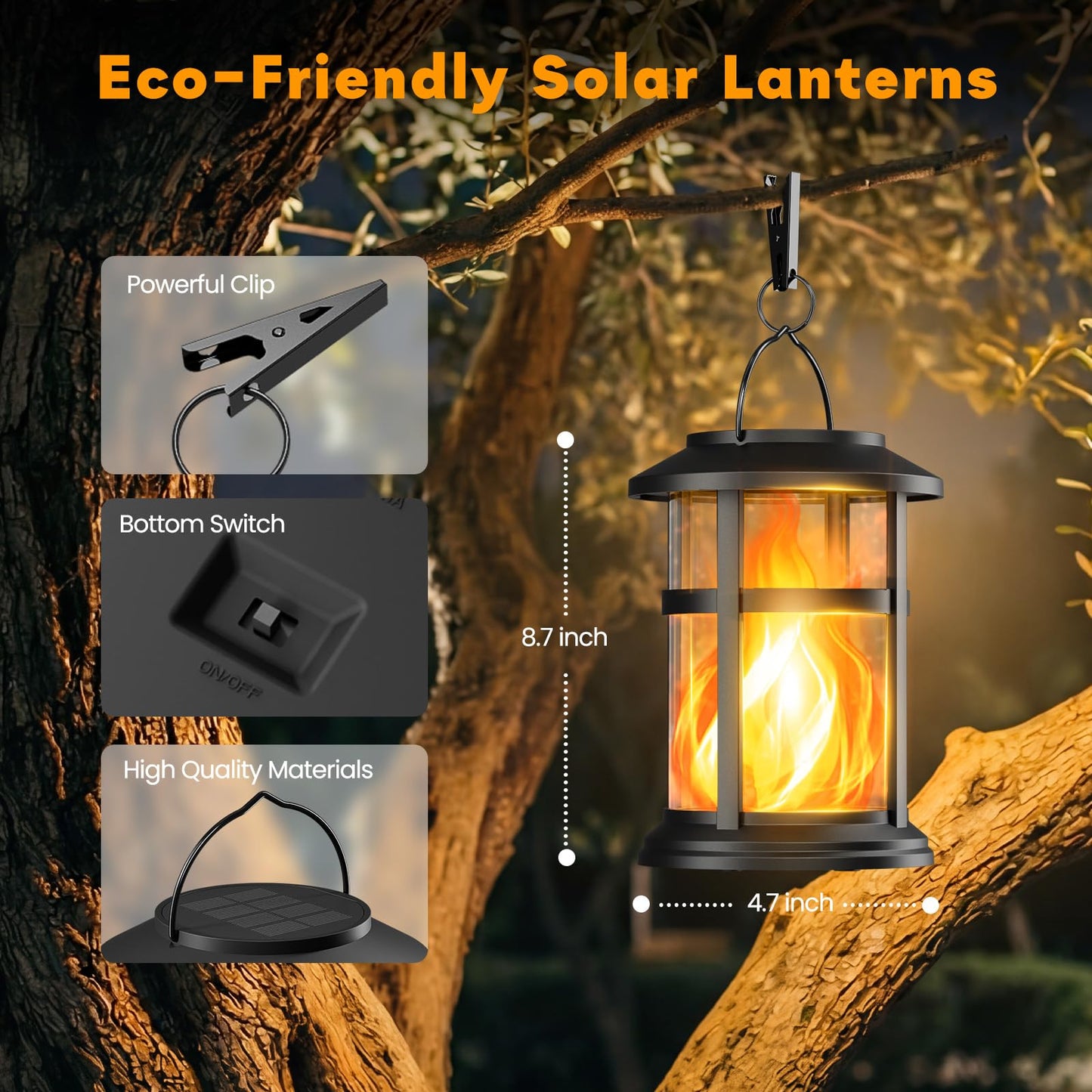 Otdair 4 Pack Solar Lanterns Outdoor Waterproof, Upgraded Flickering Flame Hanging Solar Lights for Outside, Solar Powered Lantern for Patio Yard Garden Porch Decor, Gift for Mom Housewarming