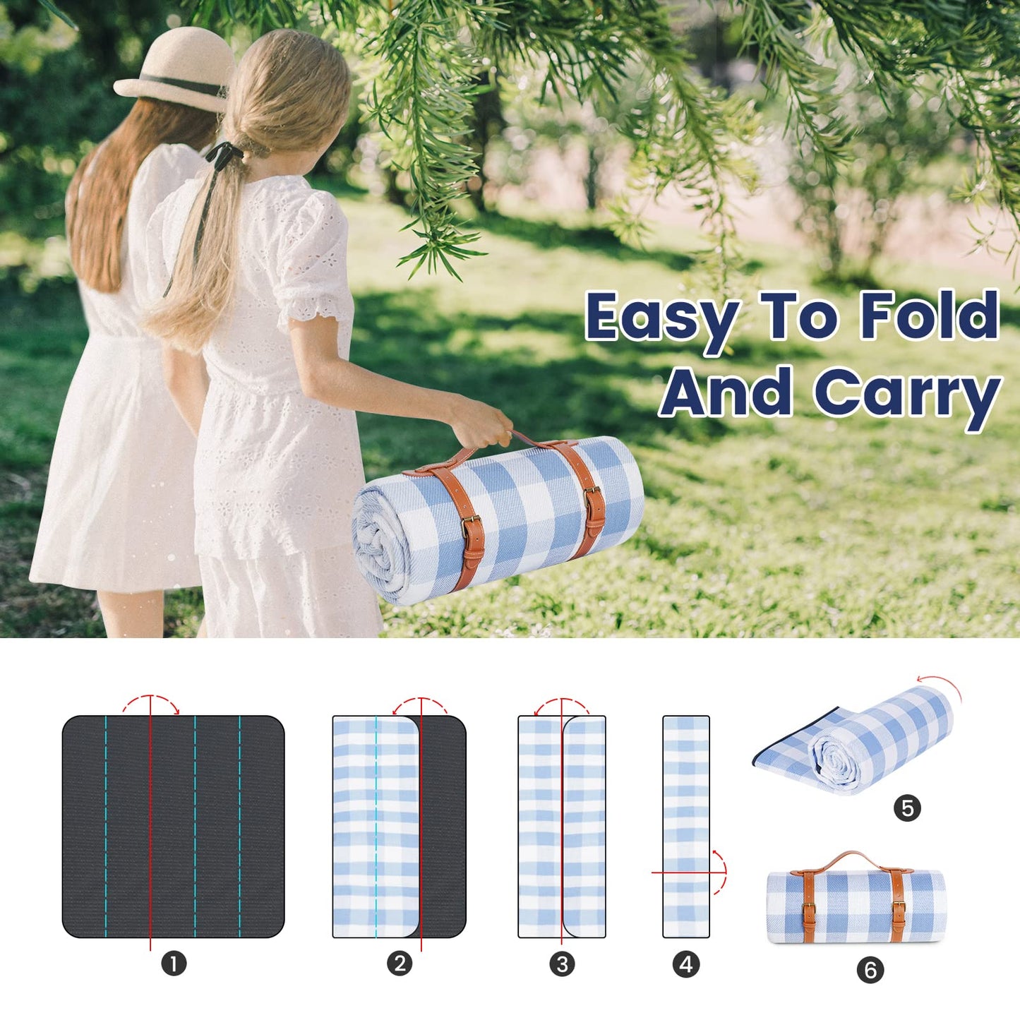 sapsisel 80”x 80” Picnic Blanket Extra Large, Waterproof and Foldable Beach Blanket, 3-Layer Outdoor Blanket for 6 to 8 Adults, for Camping, Park, Beach, Grass, Indoors…