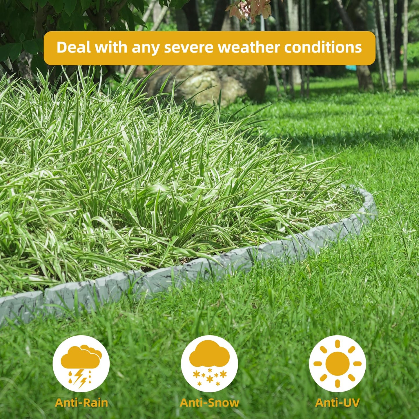 16 Pack(24FT) No Dig Landscape Edging with 48 Spikes,3 Inch Tall Stone Gray Faux Stone Edging for Landscaping,Garden,Flower Beds,Grass,Yard,Paver,Pathway Decorative Fence