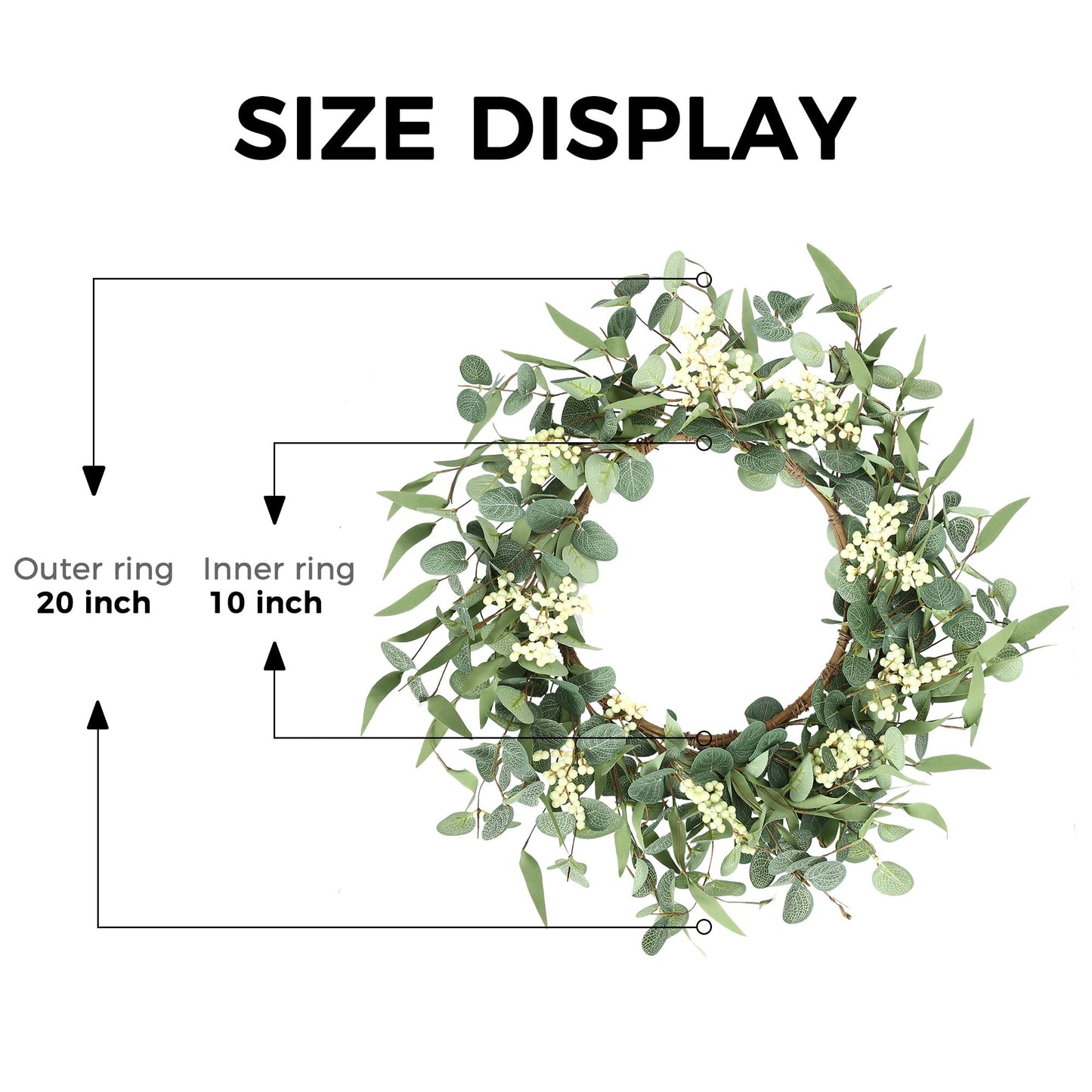 Pinkpum 20'' Eucalyptus Wreath for Front Door, Porch, Window - Green Decor for Home, Farmhouse - Spring, Summer, Fall, All Seasons