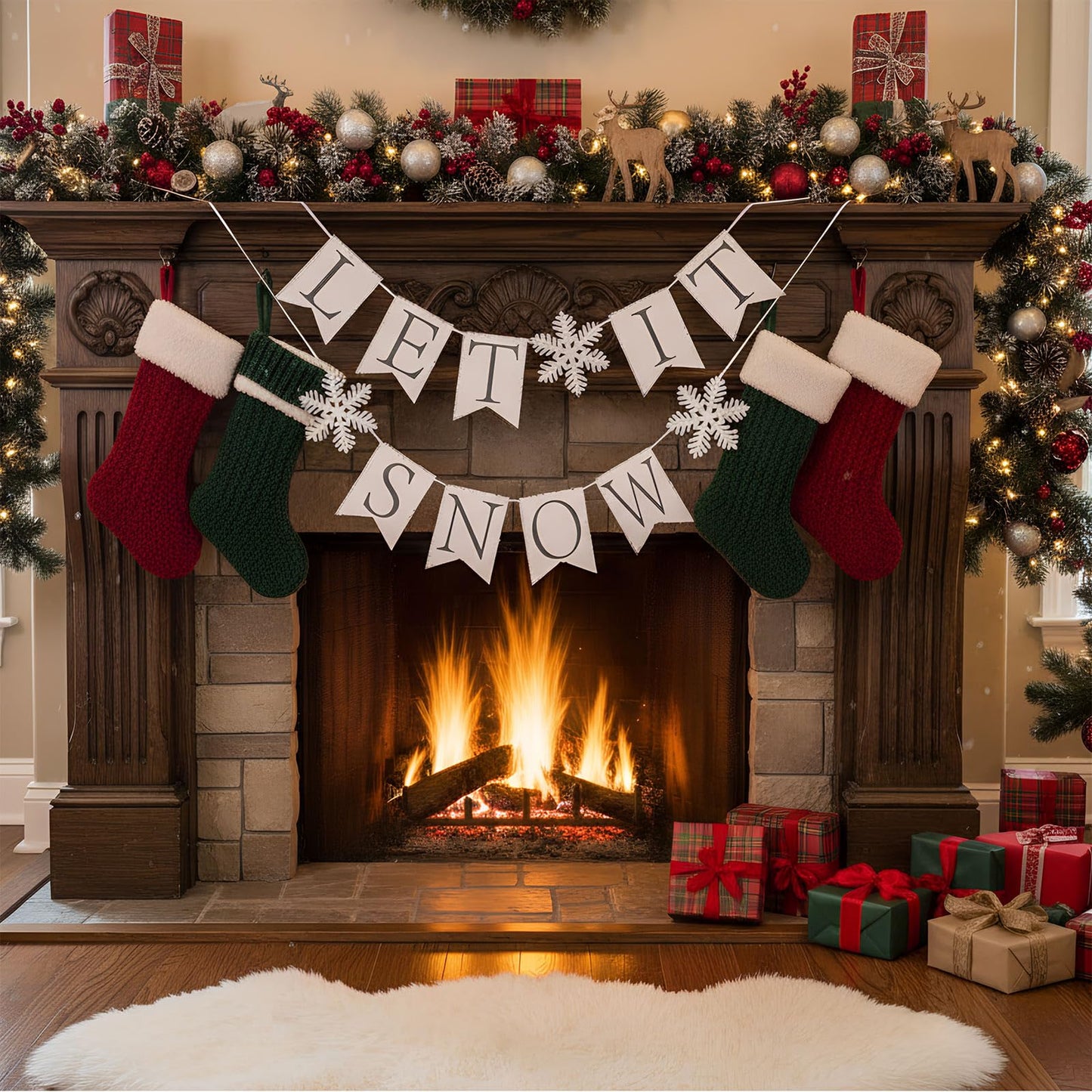 Moukeren Let It Snow Snowflake Banner Snowflakes Winter Wonderland Decor Glitter Winter Snowflake Garland Banner for Christmas Holiday Party Decorations New Year Festive Party Supplies