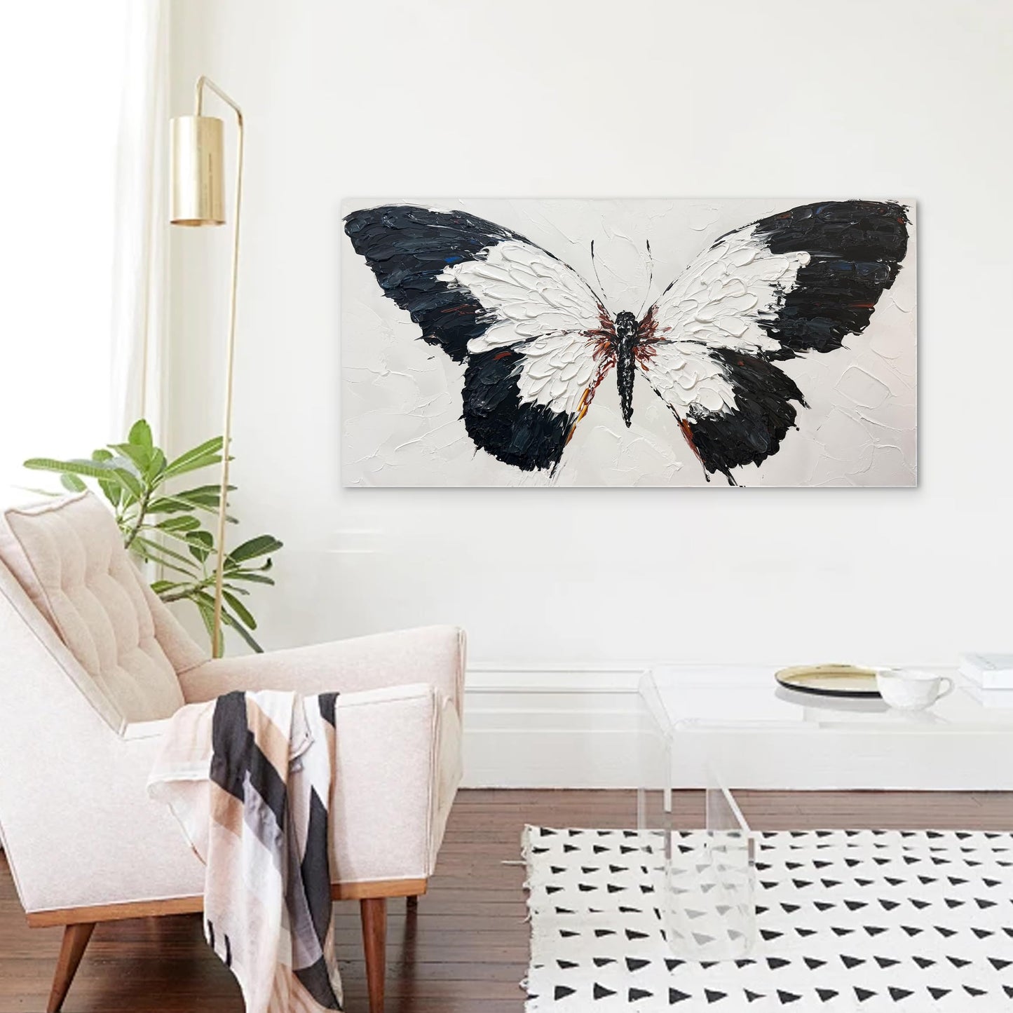Tarfupth Black and White Butterfly Wall Art for Living Room Hand Painted Butterfly Oil Painting Texture Pictures Large Artwork for Bedroom Office Kitchen Room Aesthetic Decoration 20"x40"