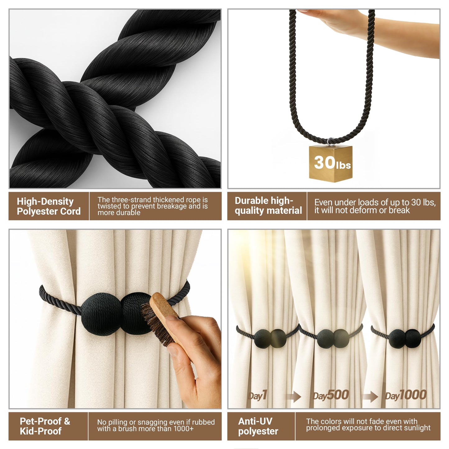 Hion Magnetic Curtain Tiebacks Black 2pcs, Curtain Tiebacks Buckles Holdbacks Holders Hooks Clip for Home Outdoor Bedroom Office Decorative Curtain