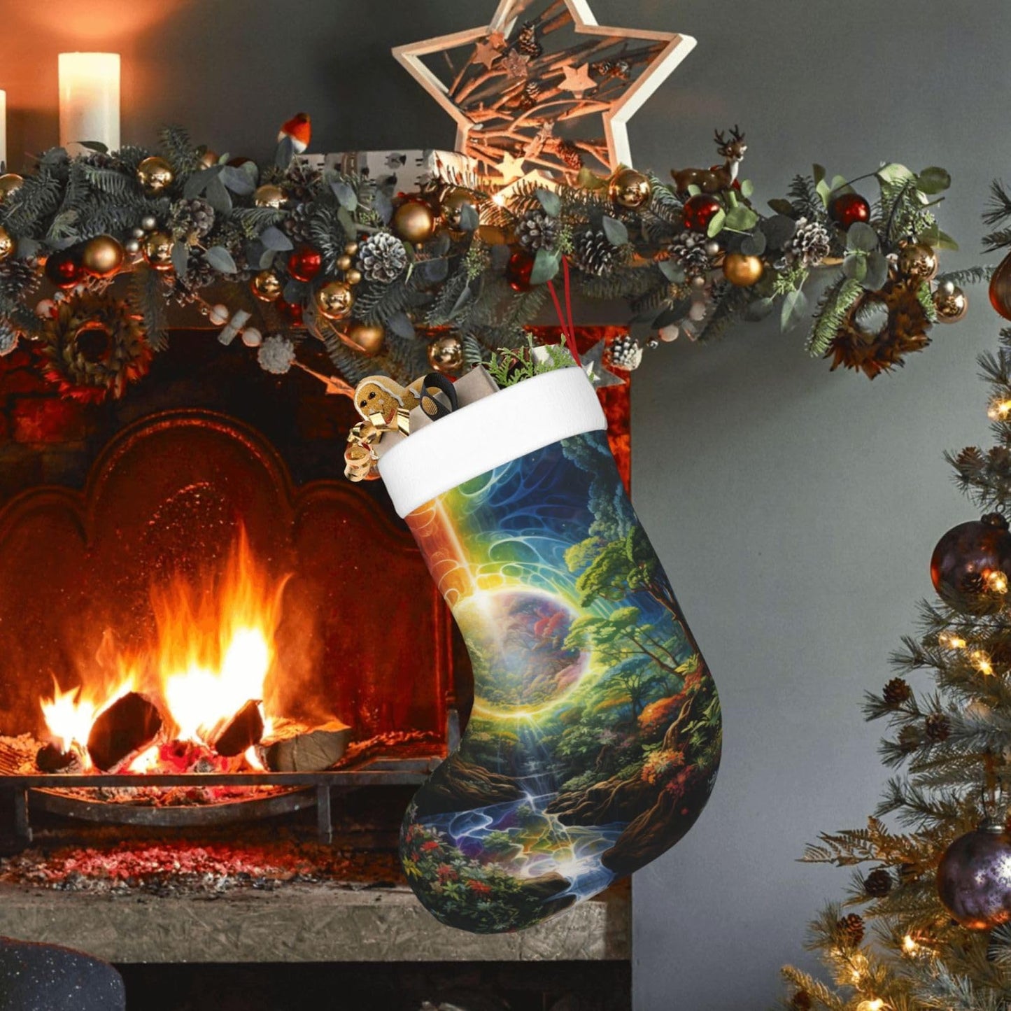 MYHSZTAH Four Season Tree of Life Print Novelty Joyful Season Decorative Socks,Festive Ornament,Traditional Christmas Socks