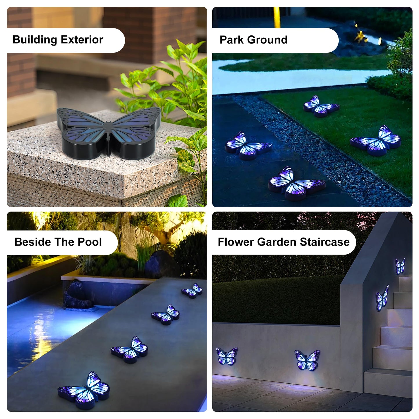 Roaming Light Ground Lights, Equipped with 4 Solar Lights for Outdoor Waterproofing, 14 LED Solar Landscape Lighting, Suitable for Gardens, courtyards, terraces, corridors, Lanes, and walkways (Blue)