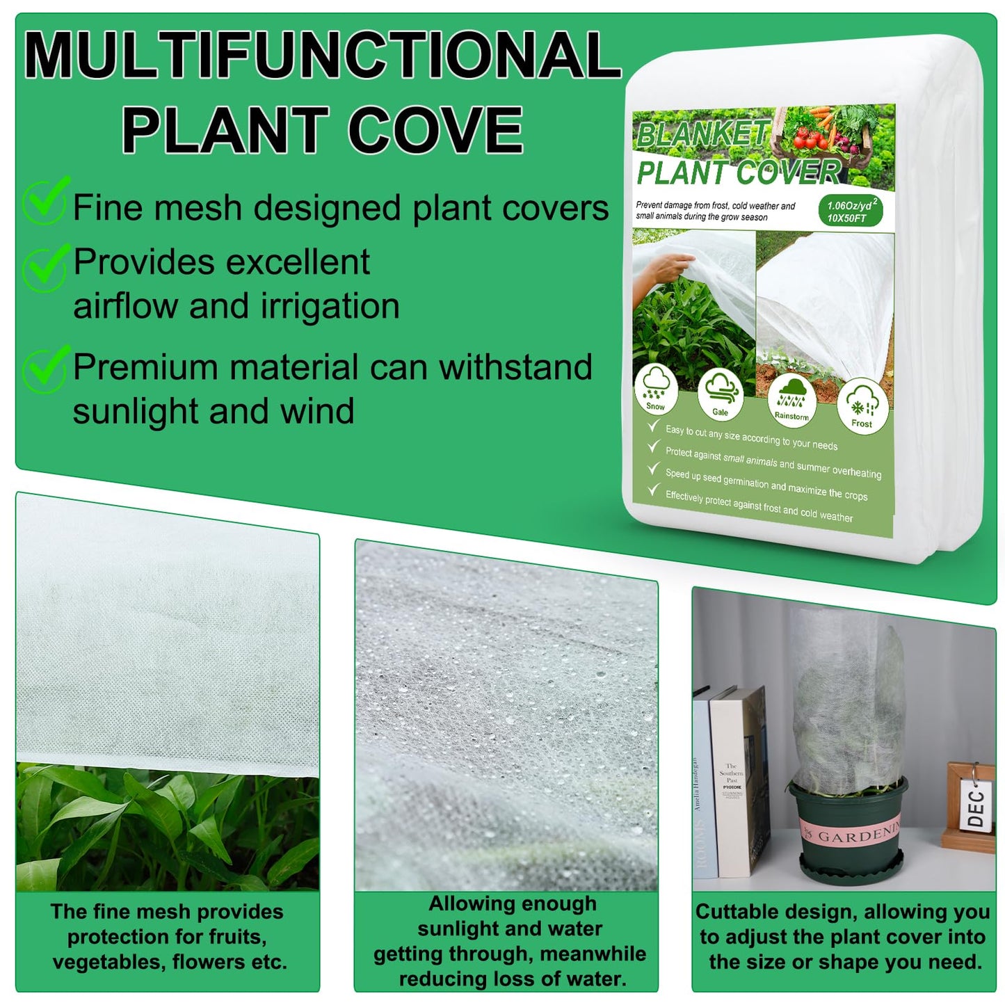 YDSL Plant Covers Freeze Protection 10FT×50FT, 1.06 oz/yd² Floating Row Covers for Garden Beds Pest/Sun Protection, Frost Cloths for Outdoor Plants for Vegetables Flowers Fruits Winter Protection