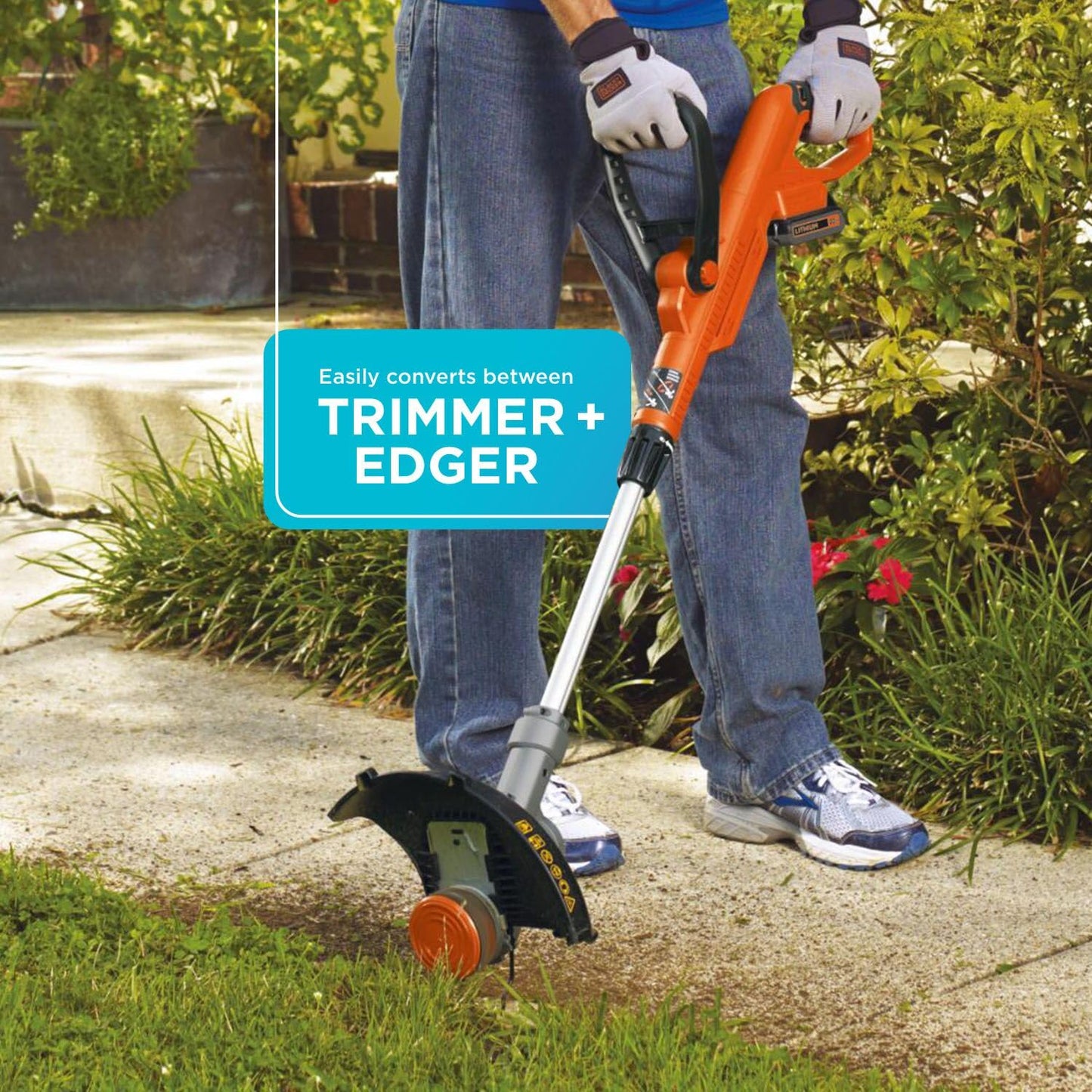 BLACK+DECKER 20V MAX String Trimmer and Edger 2 in 1, Cordless Weed Wacker with Auto Spool Feed, Battery and Charger Included, 12 Inch Steel Deck, Reduced Vibration (LST300)
