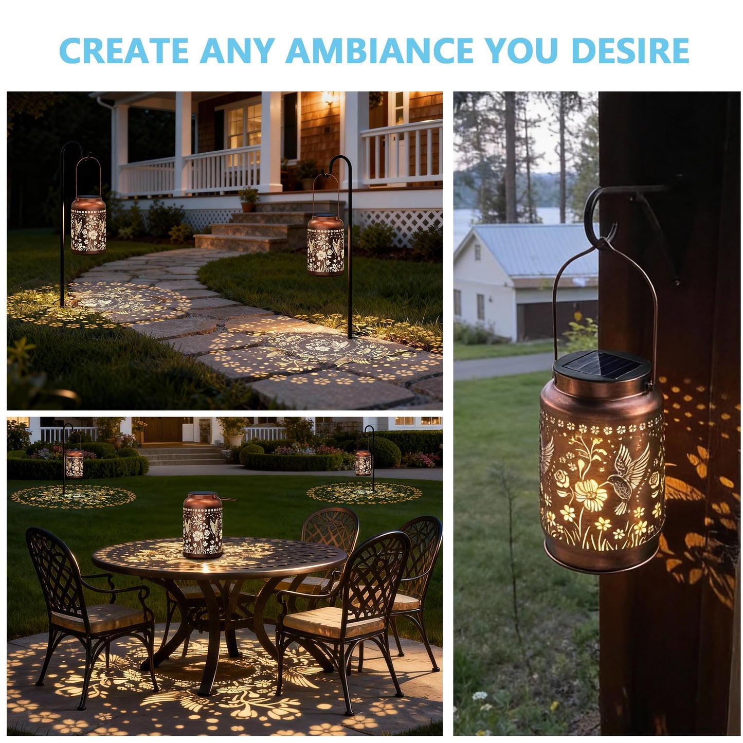JEJOT Hummingbird Solar Lanterns Outdoor Waterproof, Mothers Day Gifts, Birthday Gifts for Women Mom Grandma,Metal Hanging Solar Lantern for Yard,Garden,Porch Landscape Deconrations-1 Pack