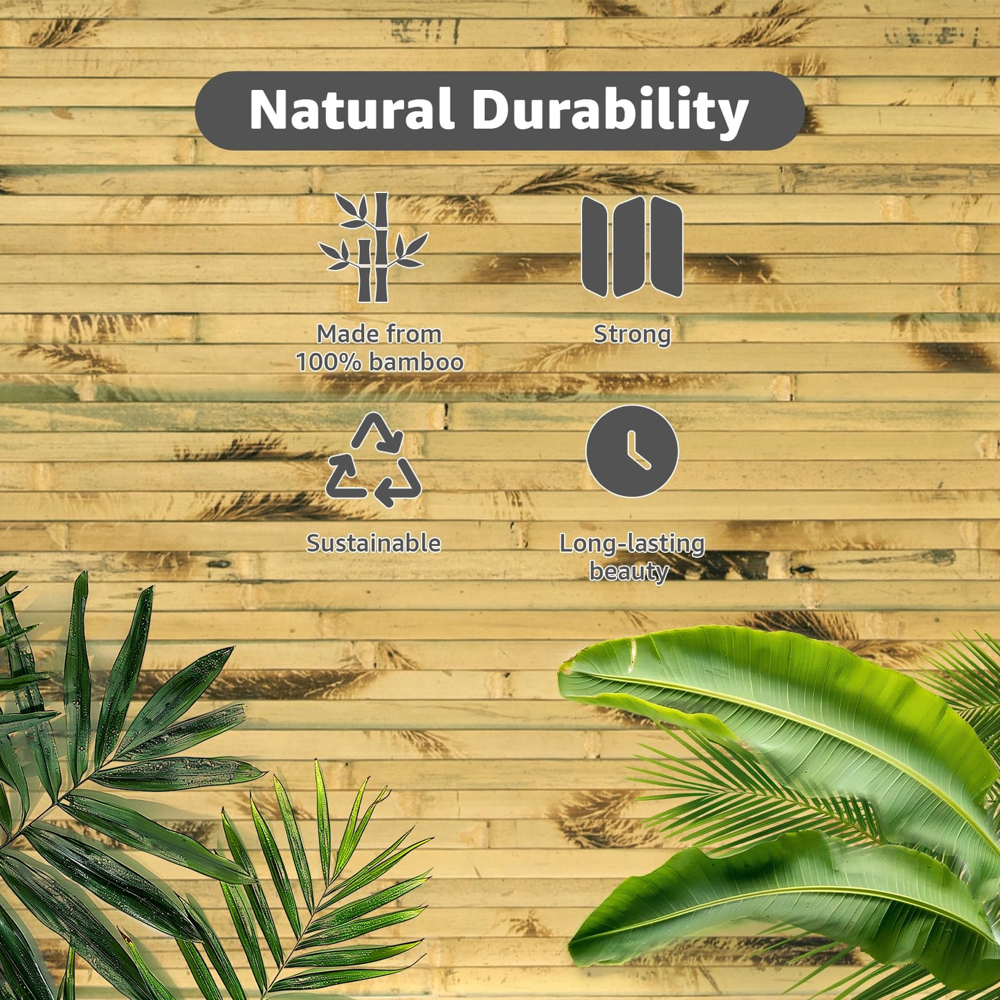 Art3d Natural Bamboo Wall Panel for Interior Wall Decor, Renewable Pole Wrap Wainscoting Paneling for Wall Ceiling Furniture Cabinet Office, 48 x 96 Inch - Light Burned
