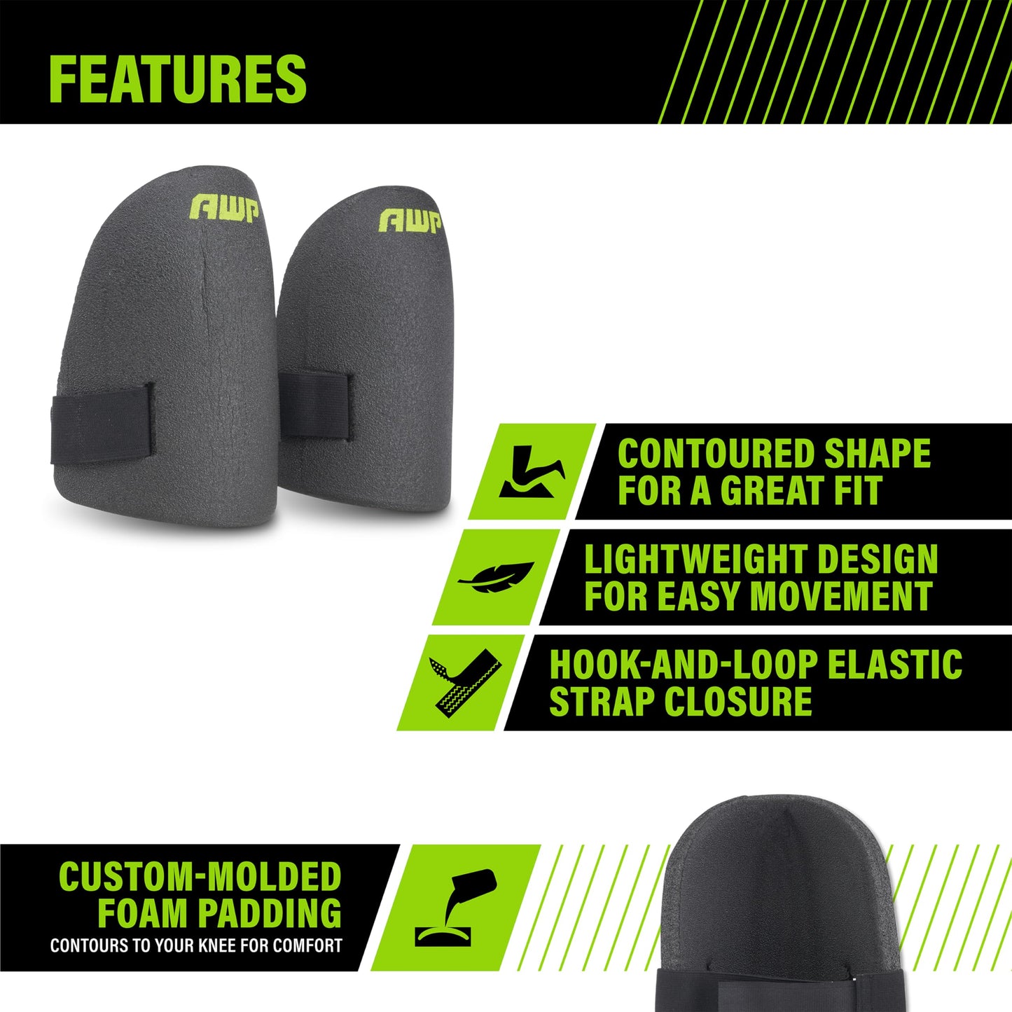 AWP Ultralight Knee Pad | Custom Molded Foam Work Knee Pads for Hardwood, Laminate, Tile, Landscaping, Gardening & More | One Size